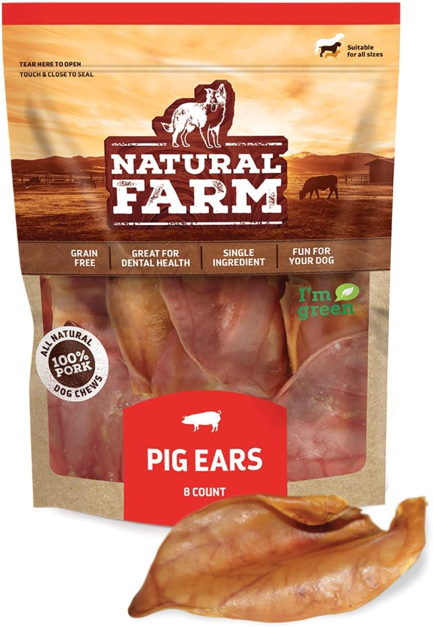 Natural Farm Pig Ears for Dogs (8-Pack), One Ingredient: Natural Whole Pigs Ears, Air Dried, Long-Lasting & Highly Digestible Treats, Great for Puppy and Large/Medium Dogs image number 2