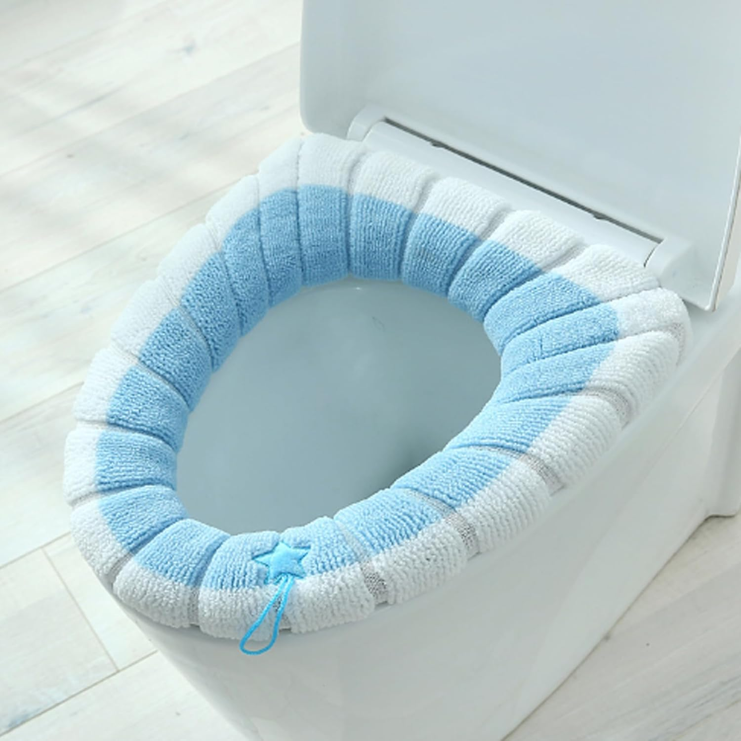 Toilet Seat Covers Toilet Lid Cover 4PCS Soft Toilet Seat Warmer Cushion with Handle Winter Thick Stretchable Washable Bathroom Toilet Seat Cushion Fits All Oval Toilet Seats Type 2 image number 1