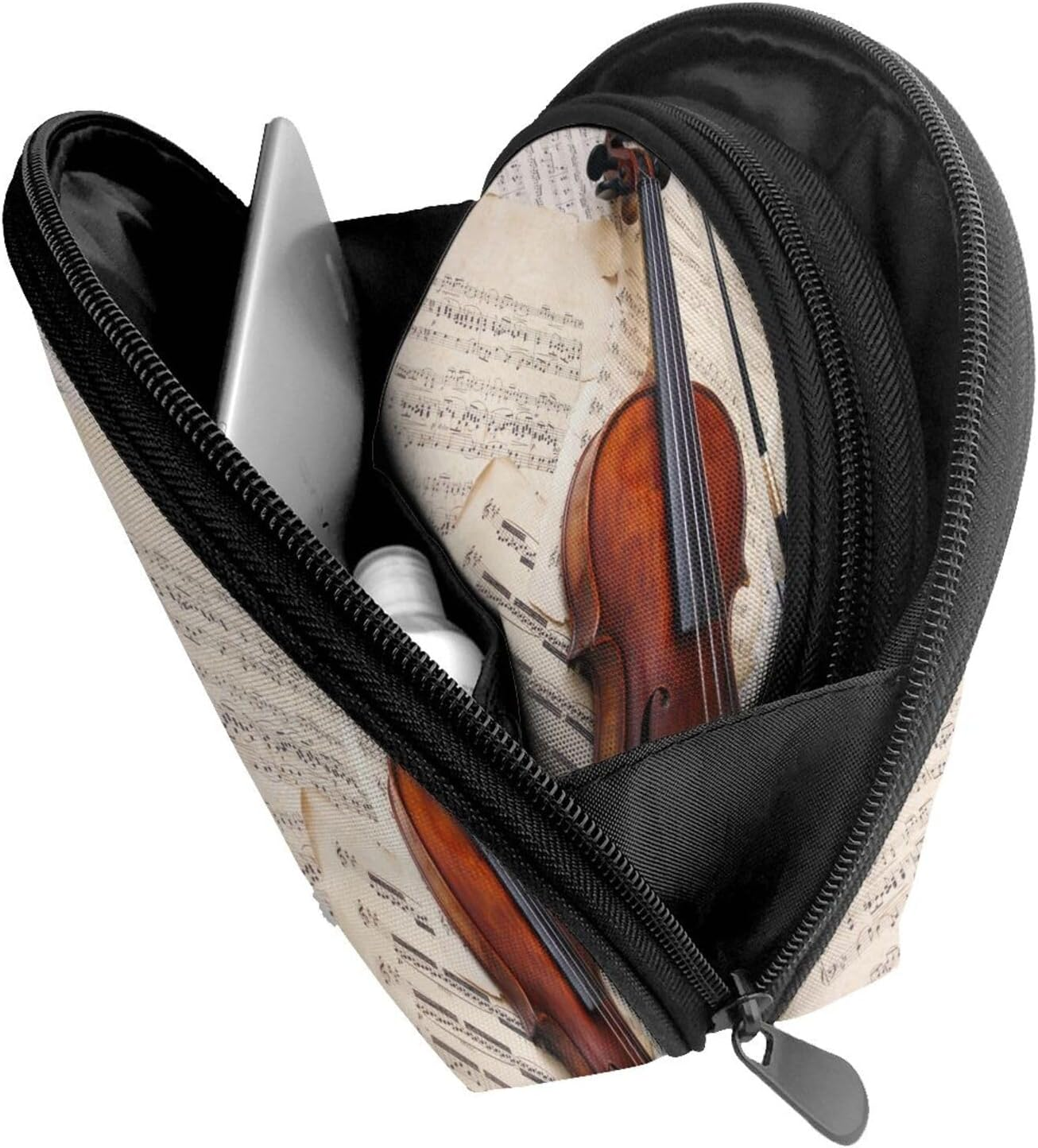 Cozimangoe Coin Pouch Makeup Bags Set, 2 Piece Shell Shape Cosmetic Bag with Pockets for Daily Travel Handbag Lipstick Keys Toiletry, Personalized Violin image number 4