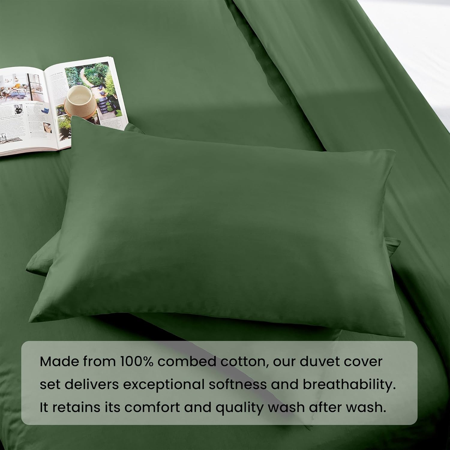 LINENOVA Queen Quilt Cover Set, 100% Luxury Cotton Duvet Cover with Buttons Closure,Ultra Soft Solid Plain Color 3Pcs Doona Cover Set(Queen, Olive) image number 6