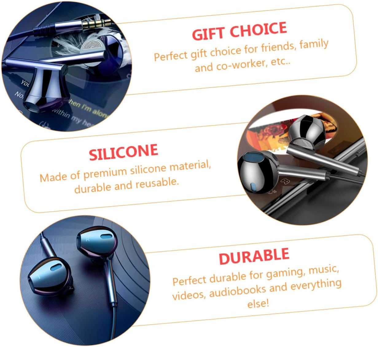 LABRIMP Gaming Headphones Microphone Heavy Bass Compatible In-Ear Earbuds Comfortable Silicone for Gamers image number 3