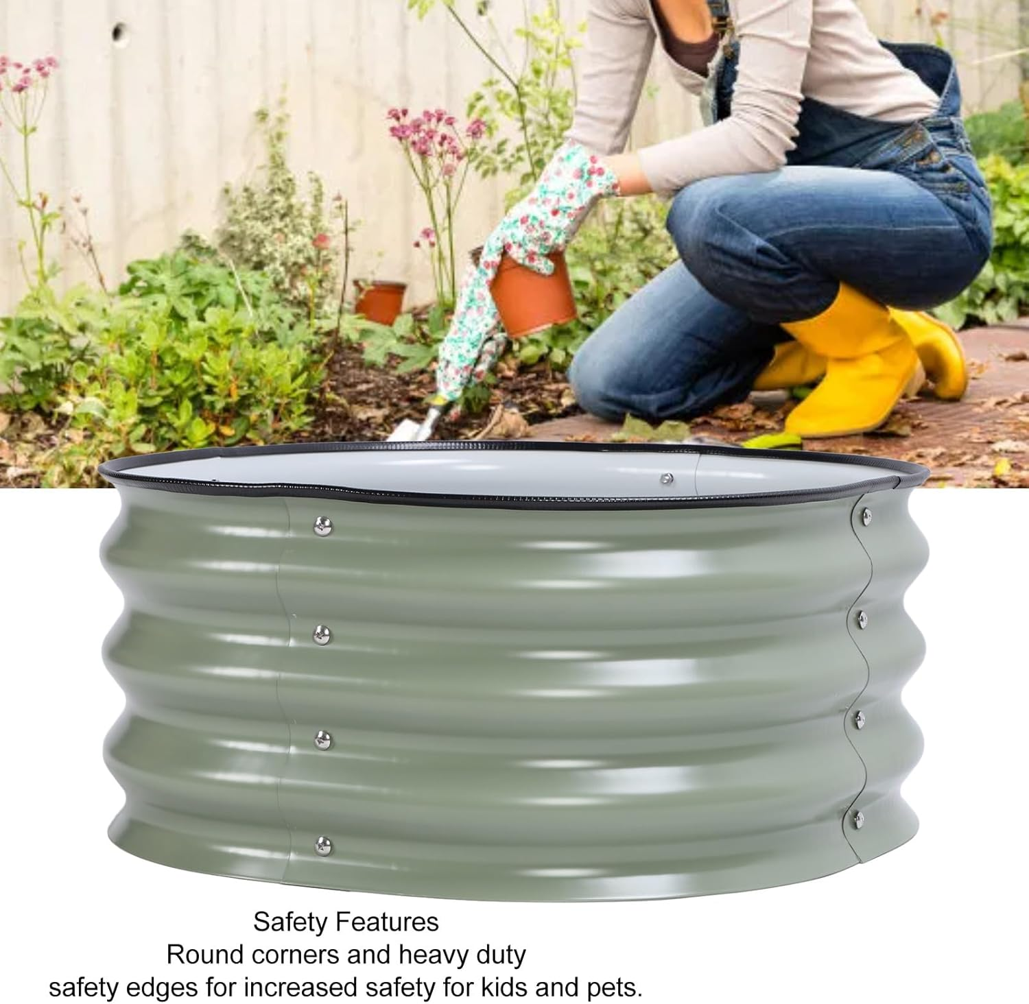 11' Tall Raised Garden Beds Outdoor for Gardening, round Raised Garden Bed Kit, Metal Raised Bed Planter Box for Vegetable, Flower, Fruits, 2.0 &times; 2.0 &times; 0.9 Ft, Open Bottom (Light image number 5