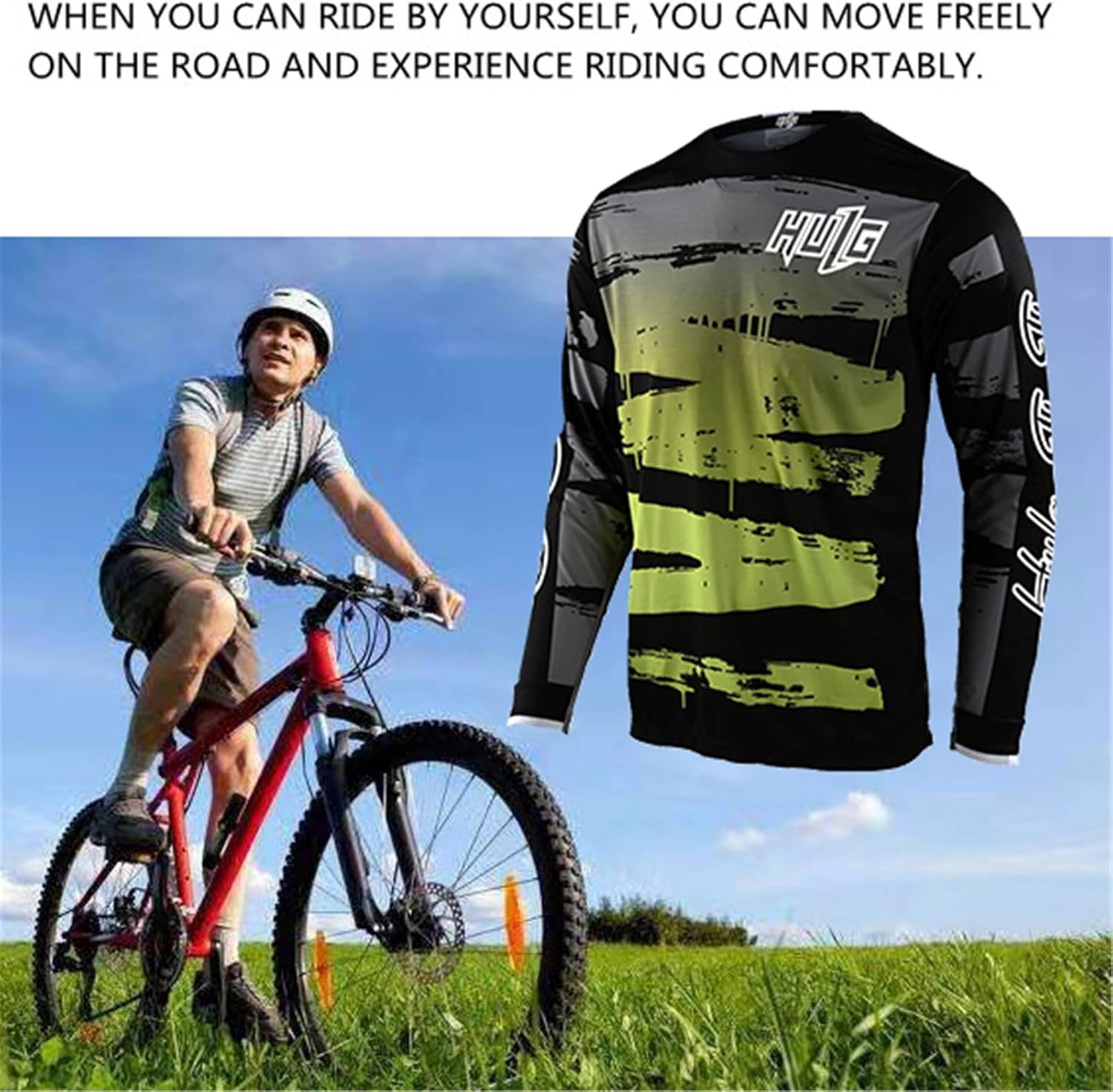 HULG Men'S Cycling Jersey Mountain Bike Motocross Jersey Long Sleeve MTB T-Shirt Downhill Cycling Jersey Quick-Drying image number 5