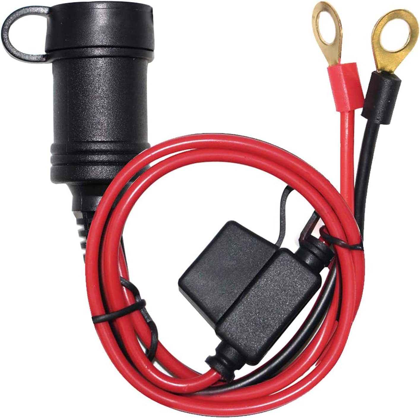 12V Adapter Plug Socket Auto Cigarette Lighter with Cap to Eyelet O Terminal 3Ft (1Pack) Charging Cable 10A Car Fuse 24Volt Ringterminals 16AWG Heavy Duty Cord image number 6