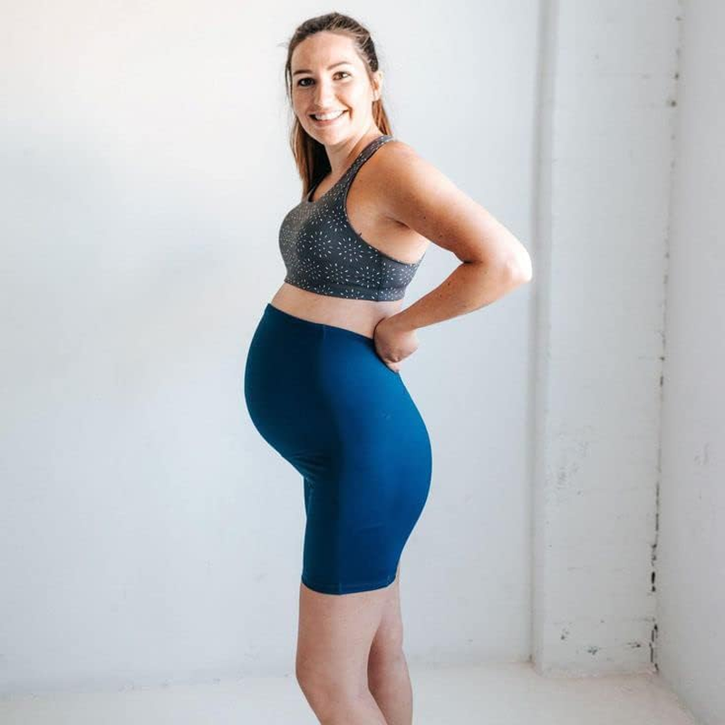 Hi Clasmix Maternity Shorts over Belly Active Workout Summer Yoga Athletic Pregnancy Adjustable Belt Biker Shorts Pants(3 Pack Black+Grey+Navy,X-Large) image number 6