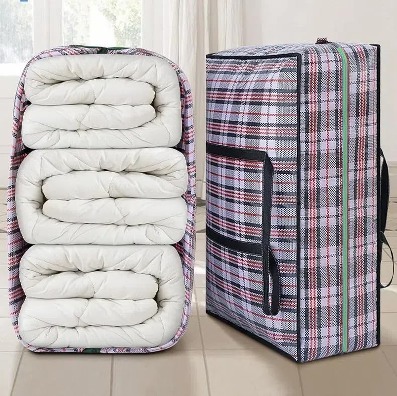 3 Set of Large Heavy Duty Checkered Tote Bags with Zipper and Handles Waterproof Storage Tote Duffle Bag with Zippers for Clothes, Bedding, Comforters, Pillows, Moving image number 4