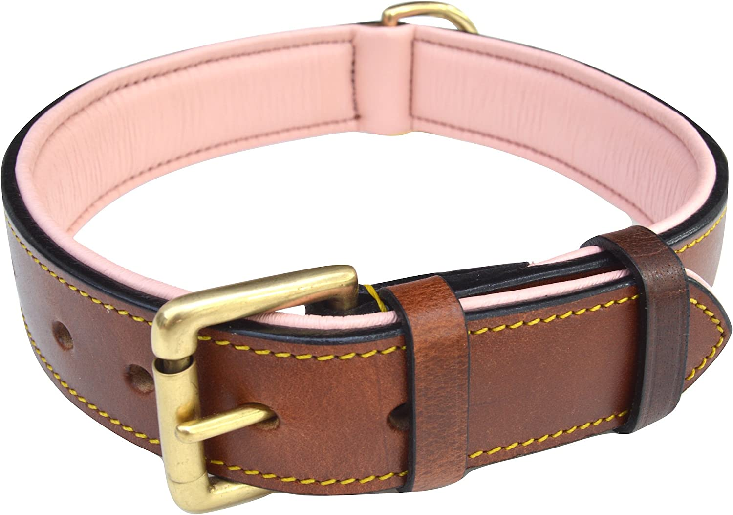 Soft Touch Collars Padded Leather Dog Collar, Large Brown - Genuine Real Leather, 24" Long X 1.5 Wide, Fits Neck Size 18" to 21" Inches