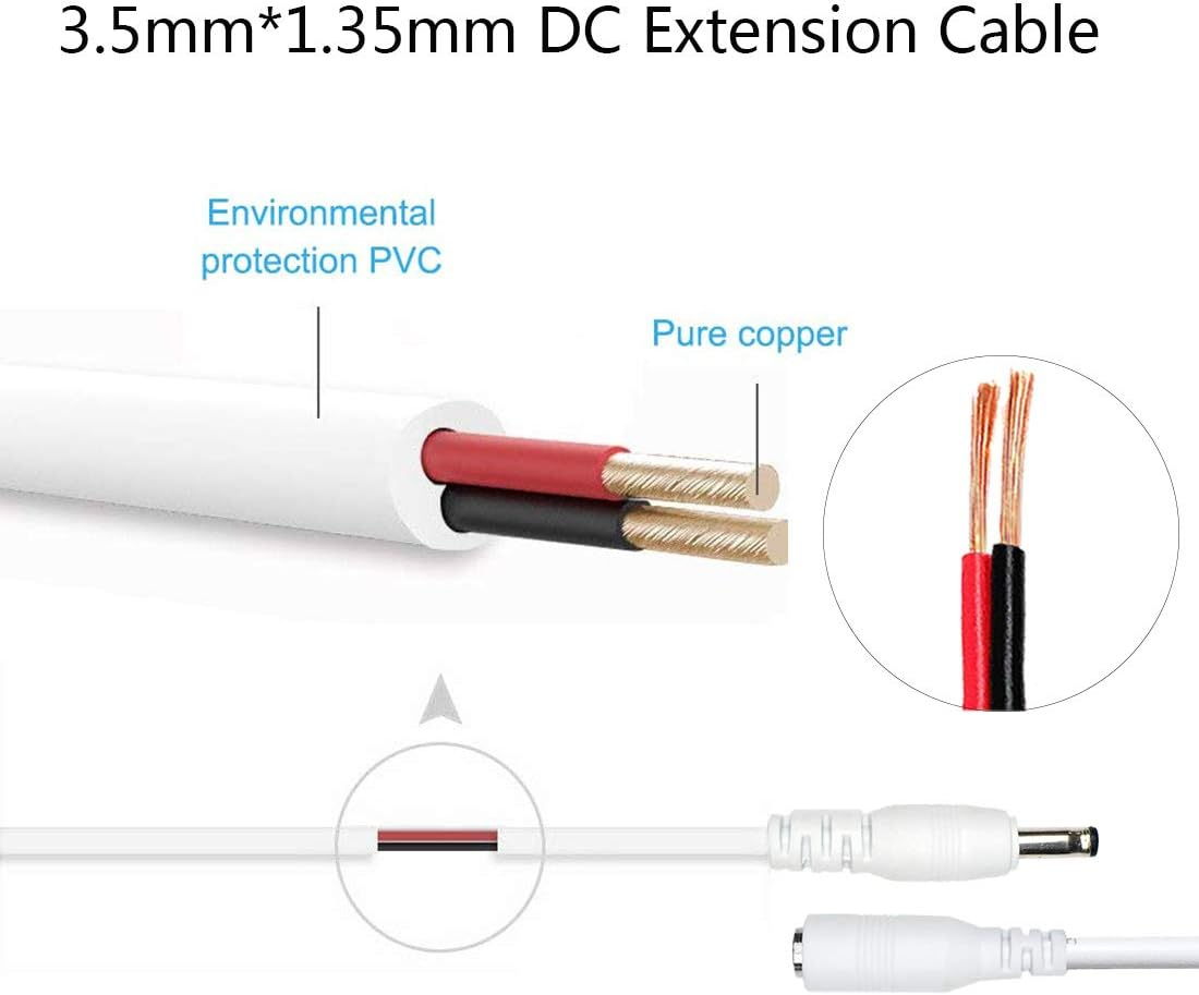 Liwinting 5 M / 16.4 Feet DC Extension Cable 3.5 Mm X 1.35 Mm Male to Female Connection Cable Connector Distributor Hollow Plug Socket, Power Adapter, Wireless IP Camera - White image number 6