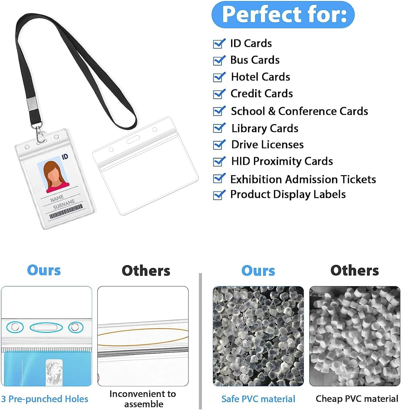 20Pcs Clear Plastic Heavy Duty Vertical Name Badge ID Card Holders,Plastic Tags Holders,Vertical Holder, Tag Holder with 20 Pcs Lanyards - Style B image number 6