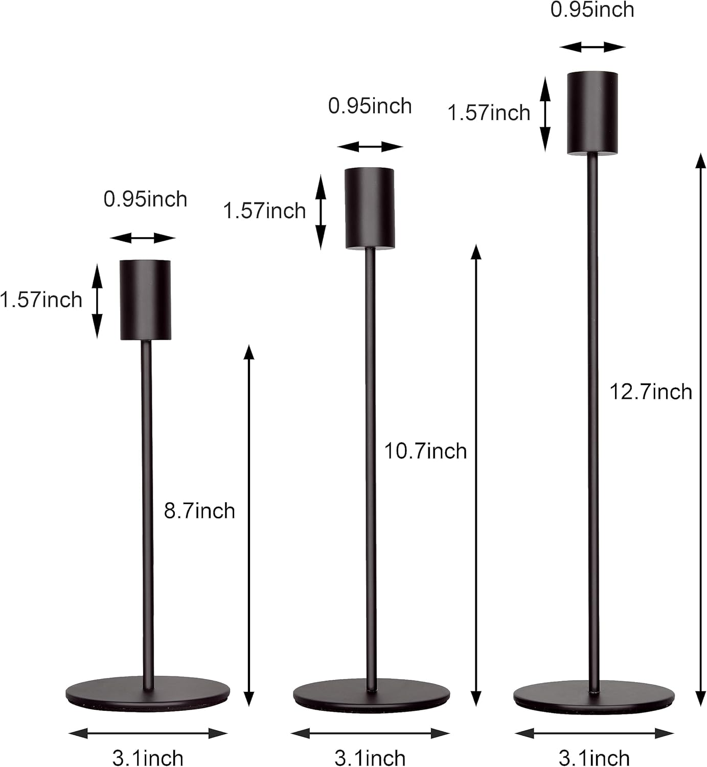 3 Pack Candlestick Holders, Decor Taper Candle Holder for Wedding, Dinning, Party, Fits 3/4 Inch Thick Candle (Black)