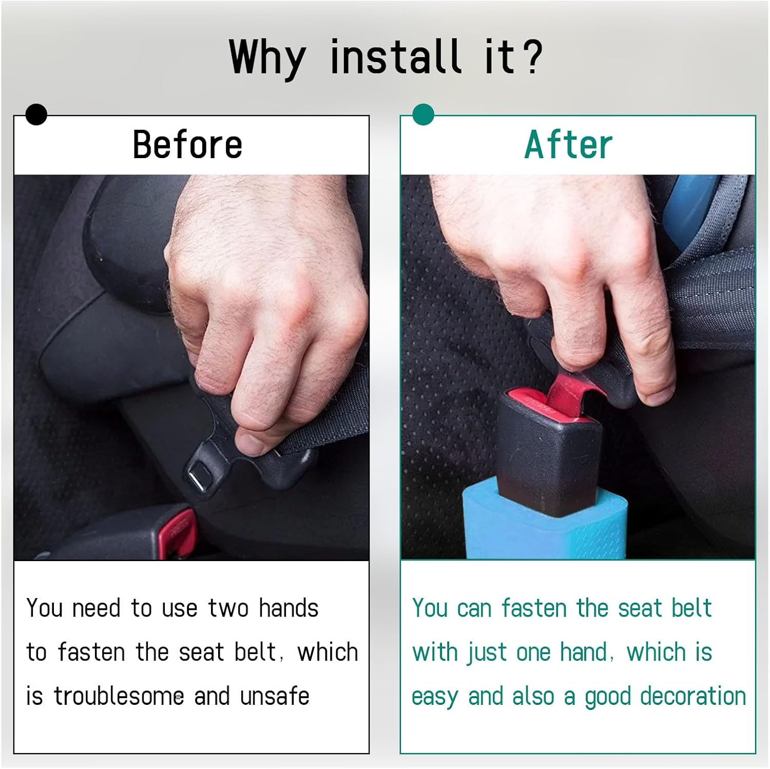 Augeny 2PCS Seat Belt Buckle Holder, Silicone Auto Rear Seatbelt Buckle Booster to Makes Receptacle Stand Upright for Easy Access, Universal Vehicle Seatbelt Buckle for Kids (Blue) image number 6