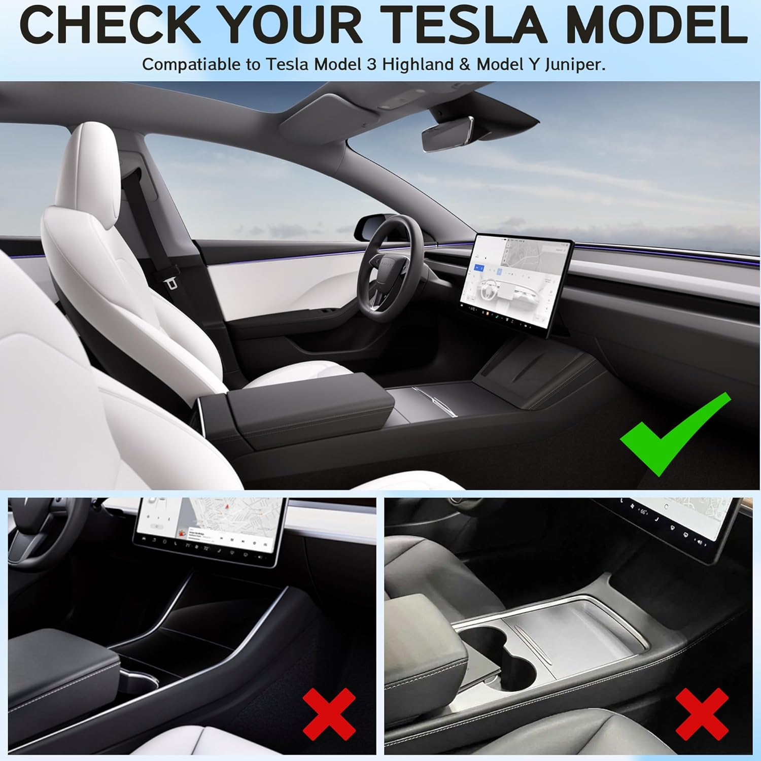 (6 PCS) Center Console Organizer Tray for 2026 2025 Tesla Model Y Juniper & 2026 to 2024 Tesla Model 3 Highland Accessories, Front Rear Storage Box with Silicone Cup Holder Insert Wireless Charger Mat