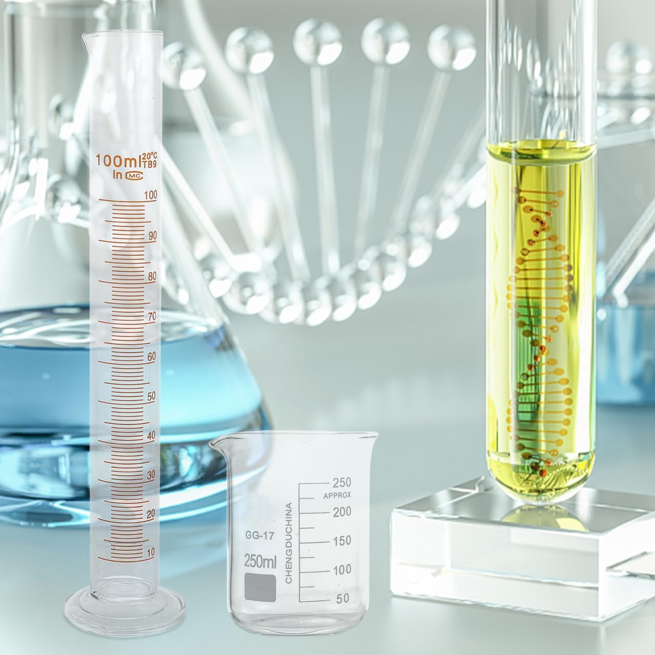 Baluue 9Pcs Set Chemistry Beaker Set Graduated Cylinder Measuring Cup Conical Flask High Durability Glass for Science Experiment image number 2