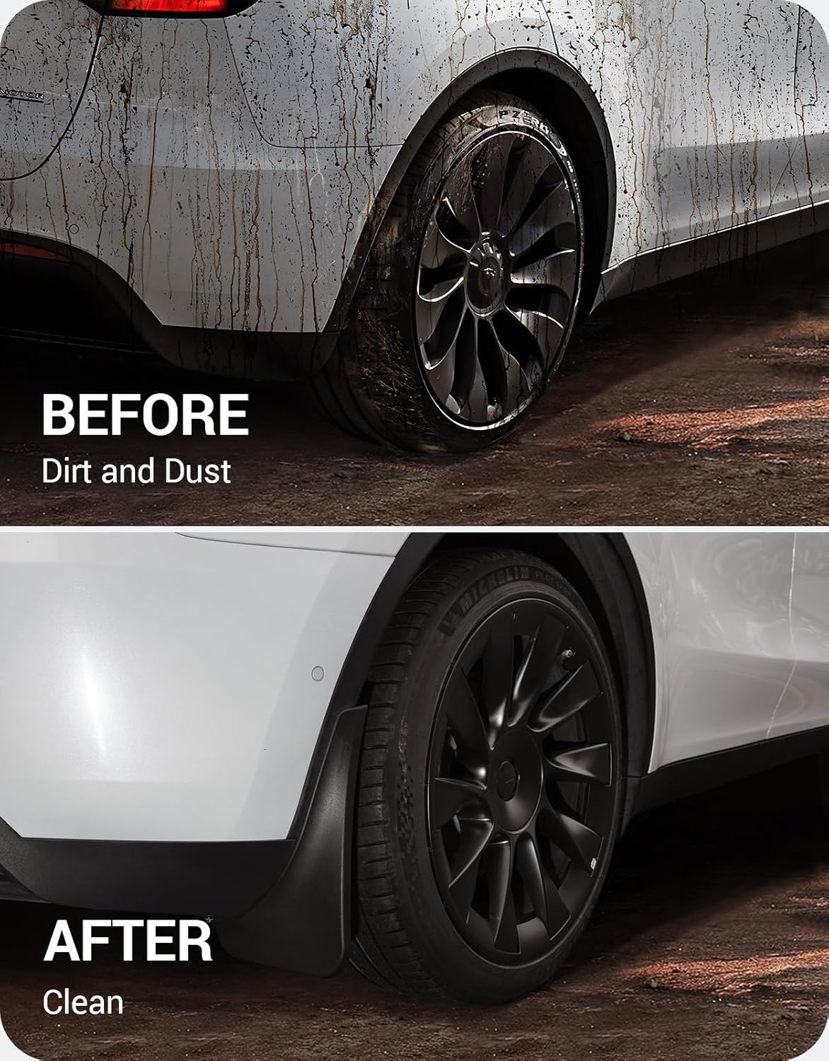 BASENOR Tesla Model Y Mud Flaps Splash Guards Winter Vehicle Sediment Protection No Need to Drill Holes Vehicle Tire Protector Mudflaps Tesla Exterior Accessories(Set of 4) image number 1