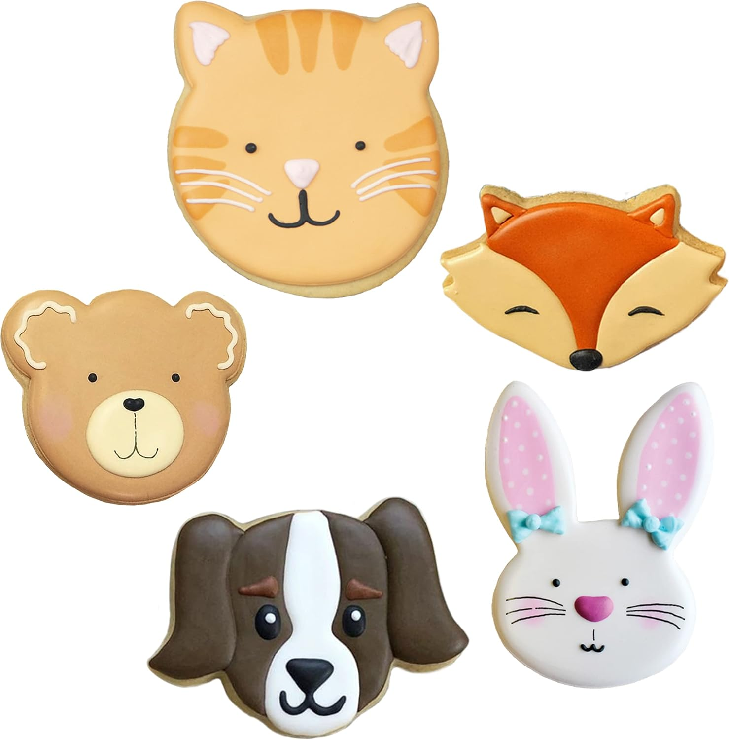 Animal Faces Cookie Cutters 5-Pc. Set Made in the USA by Ann Clark, Cat, Dog, Bear, Raccoon/Fox, Bunny image number 3