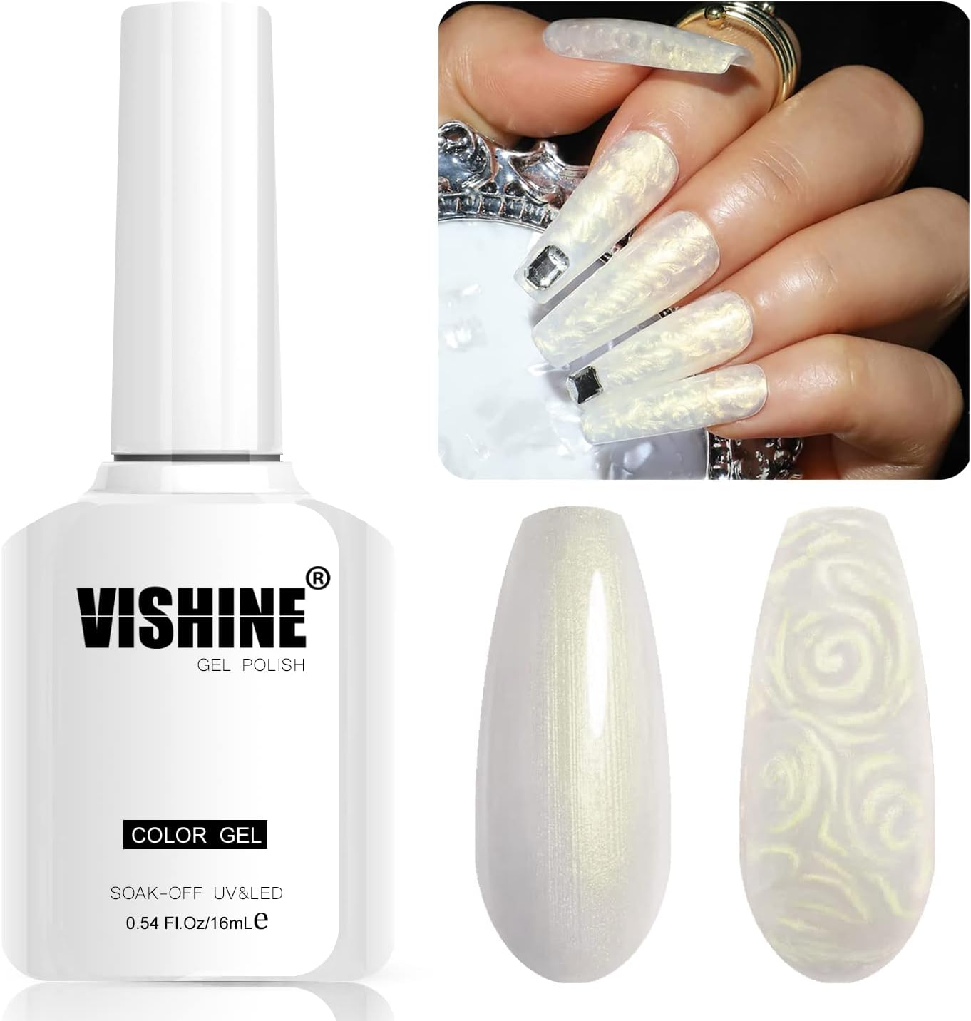 Vishine Pearl Gel Nail Polish,16Ml Glitter Gel Polish Shell Thread Effect Soak off UV LED Shimmer Nail Gel for Nail Salon Home DIY Manicure 0.54Oz image number 1