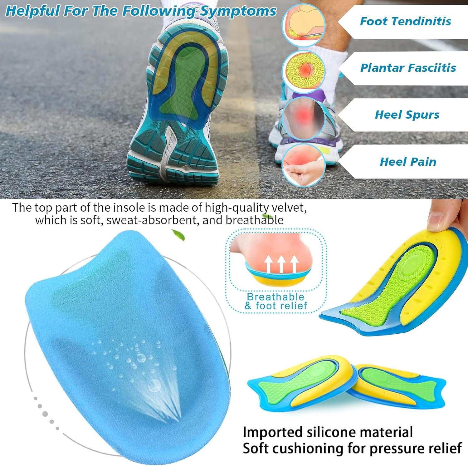 4 Pairs Heel Pads for Plantar Fasciitis Relief, Shock Absorbing Insoles for Heel Spurs Achilles Tendonitis, Soft Silicone Heel Cushions for High Elastic Support, Heel Pad for Relief Heel Pain (S) image number 2