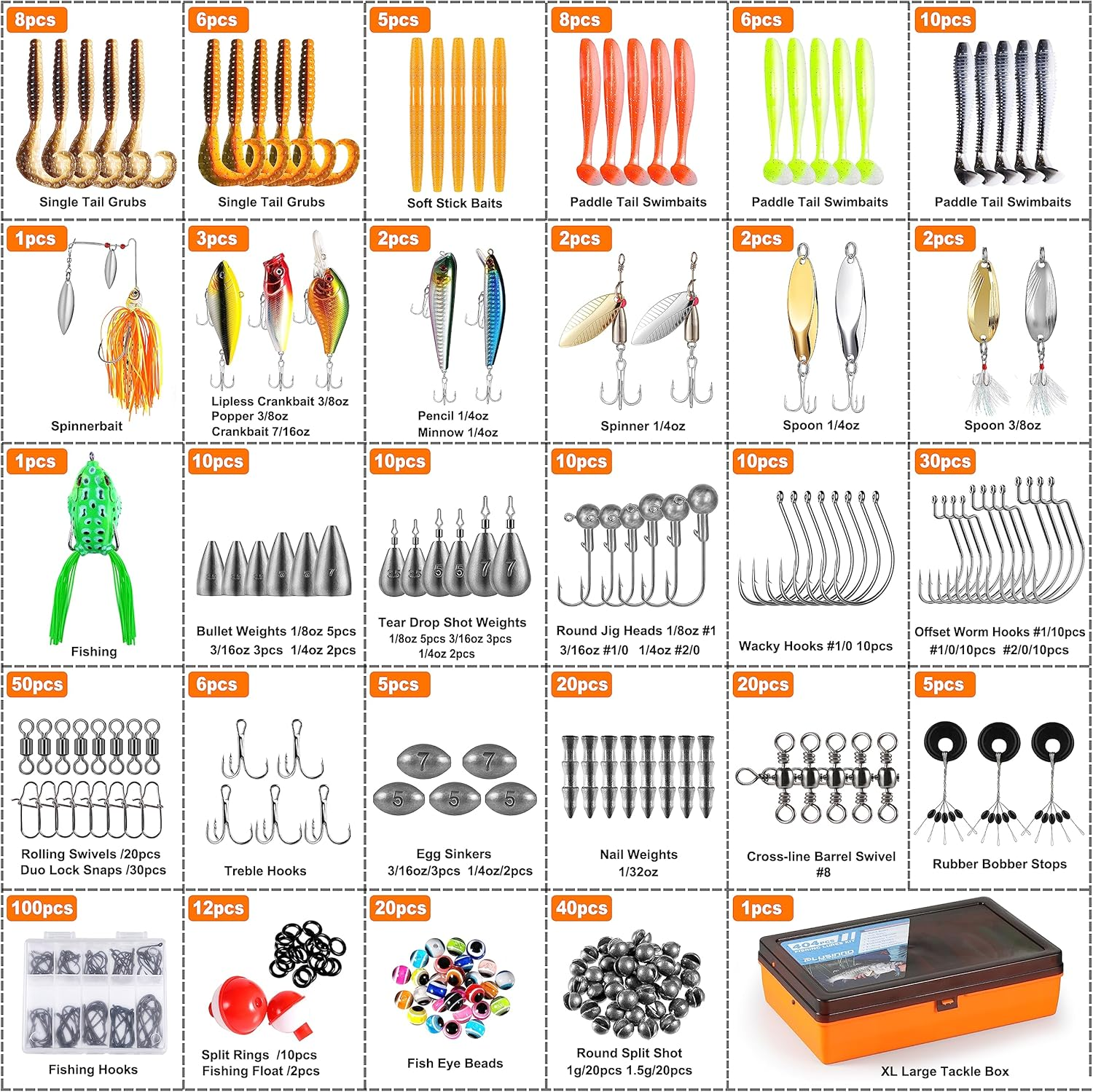 PLUSINNO 353/404 PCS Fishing Lures, Upgrade Fishing Tackle Box with Tackle Included, Crankbaits, Hooks, Weights, Other Accessories, Fishing Lure Bait Gear Equipment Kit Gift for Men Freshwater Bass - 353 Pcs Fishing Tackle Kit image number 5