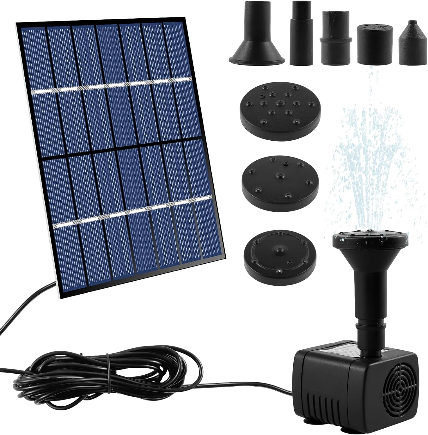 Solar Fountain Pump, Solar Bird Bath Fountain with 5 Nozzles, Solar Water Fountain, Solar Powered Water Fountain Pump, Solar Floating Fountain for Outdoor Garden Pond Pool Birdbath image number 5