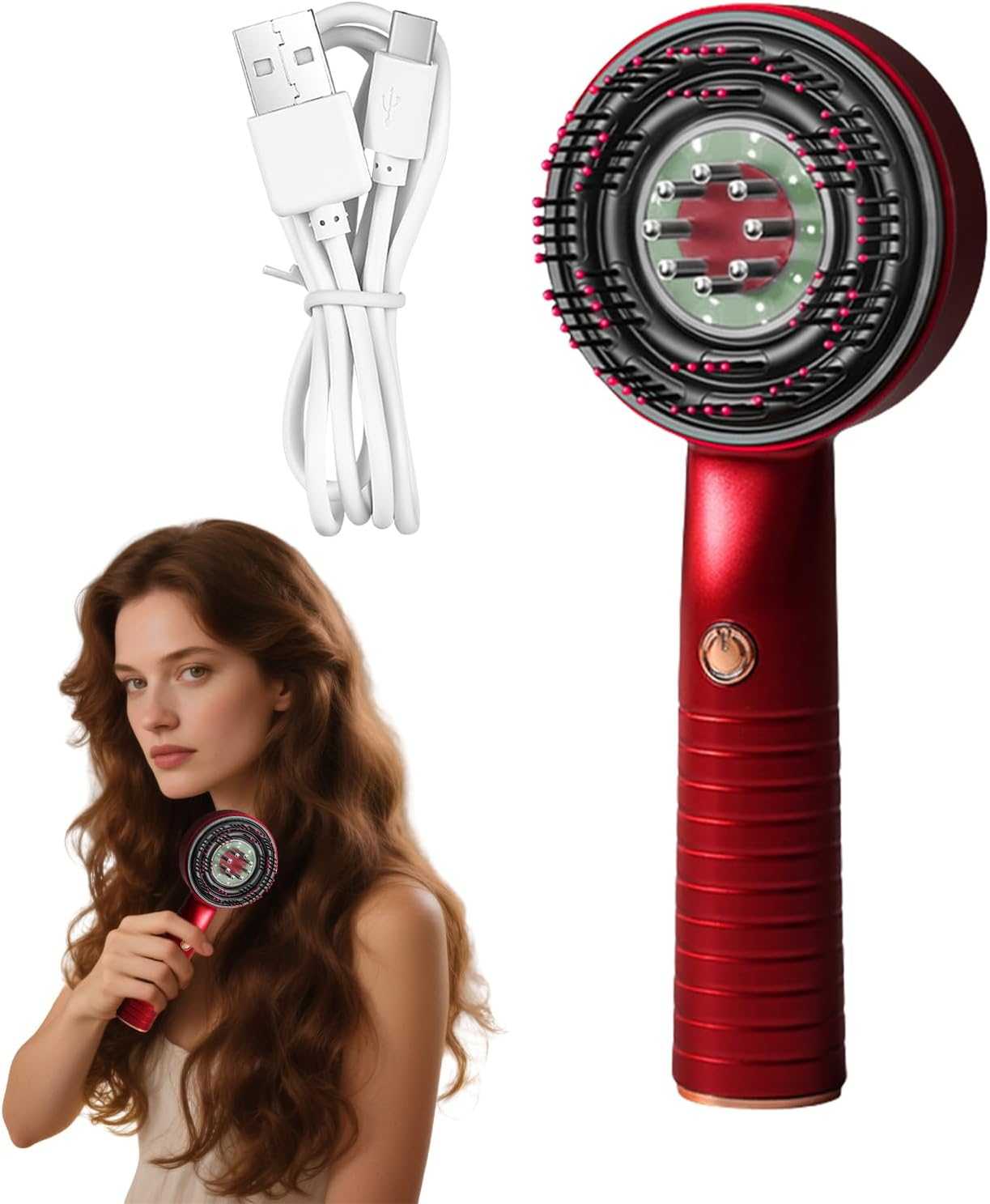 Rronnoy Scalp Massager | Electric Scalp Massager Brush | Comb Vibrating Waterproof Rechargeable Brush for Personal Care Beauty Home Travel Women Men - Red image number 6