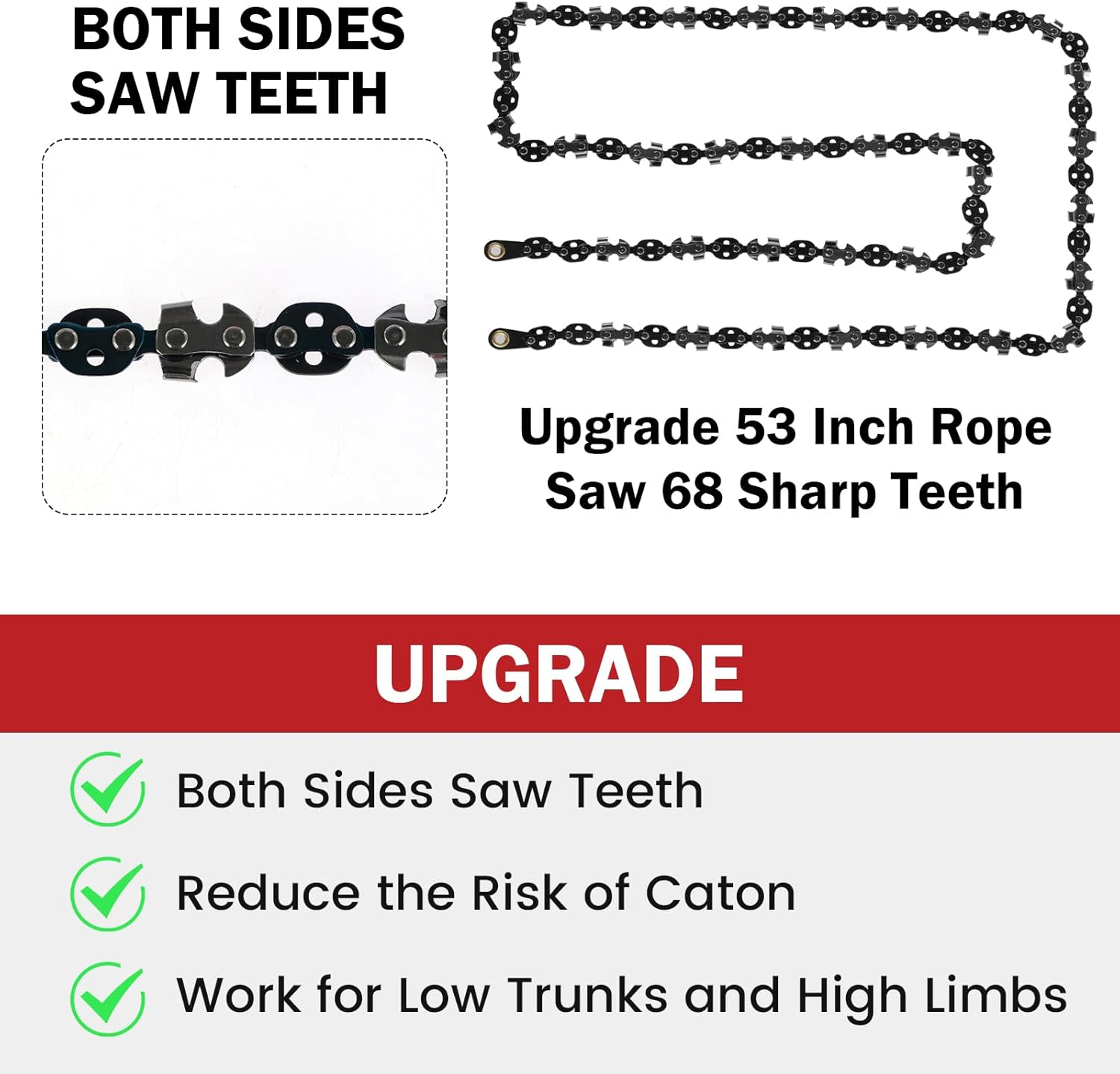 53 Inch High Reach Tree Limb Hand Rope Chain Saw, Tree Limb Rope Saw 68 Teeth High Limb Hand Rope Chainsaw Folding Limb Cutter Rope Saw with 2 Ropes 2 Hand Wrist Strap for Tree Limb Trimming (A) image number 5
