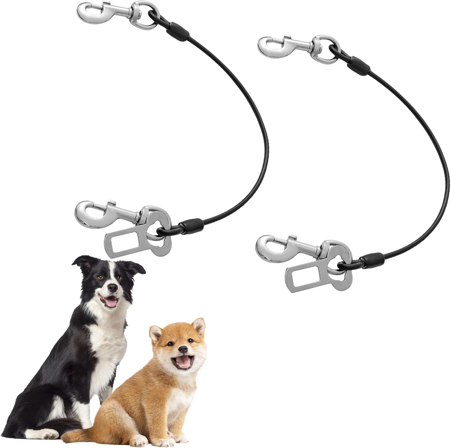 Car Harness for Dogs, Heavy Duty Steel Rope, Pet Dog Seat Belt, Made of Carbon Steel, Chew Resistant Tether Rope, Vehicle Harness with Double Clips and Locking Fastener, 2 Pack