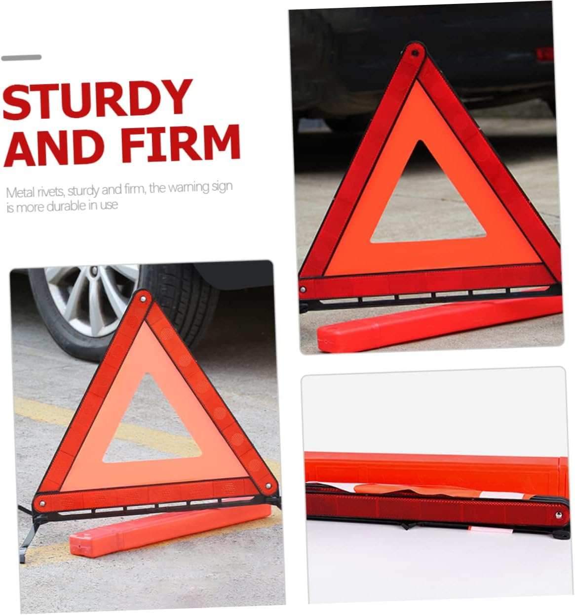 Foldable Reflective Emergency Warning Triangle Tripod Stand, Road Trip Essential Safety Triangle for Adults, Portable Car Breakdown Safety Sign image number 4
