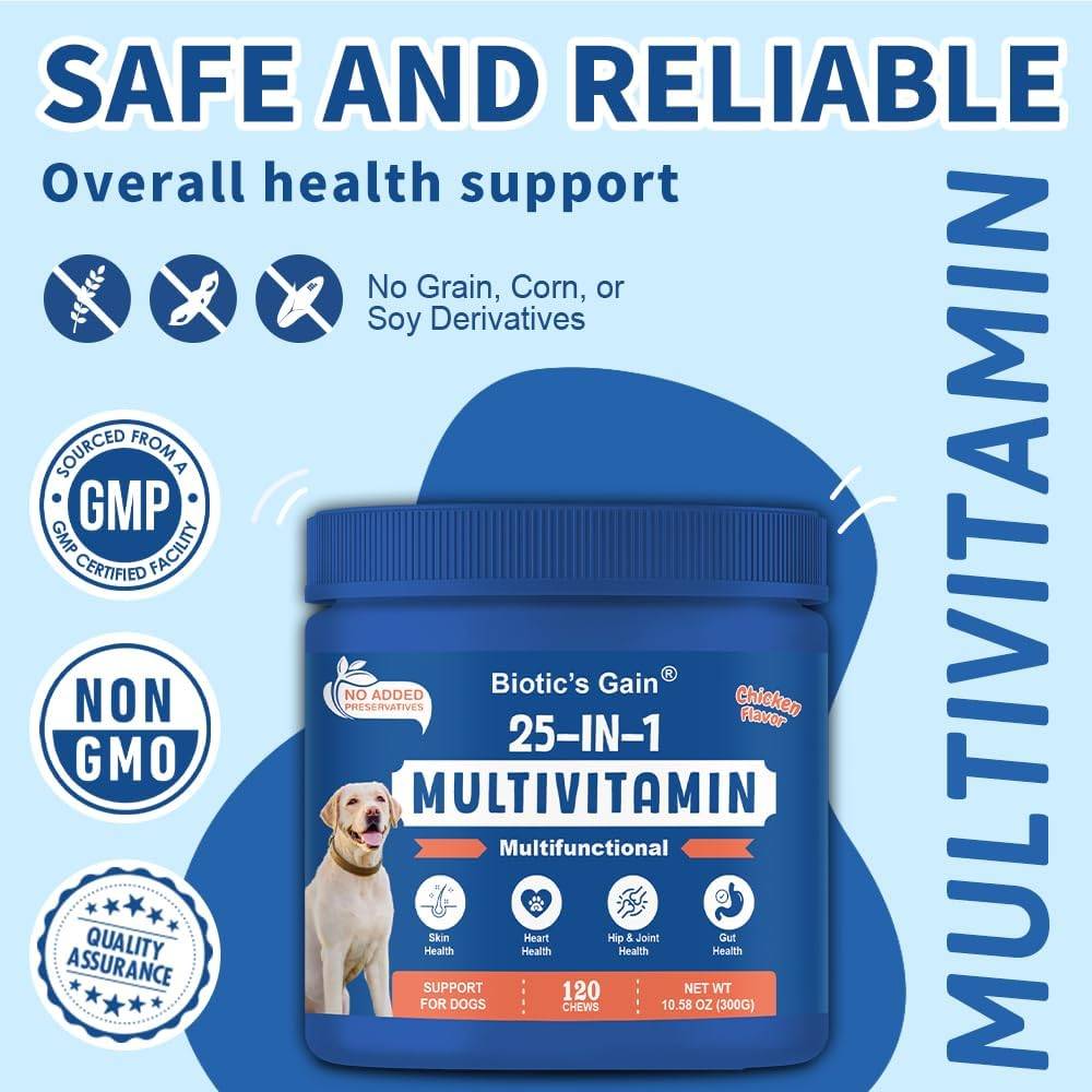 Biotic'S Gain Dog Multivitamins, 25 in 1 Complete Care, 120 Soft Chews, Chicken Flavour image number 3