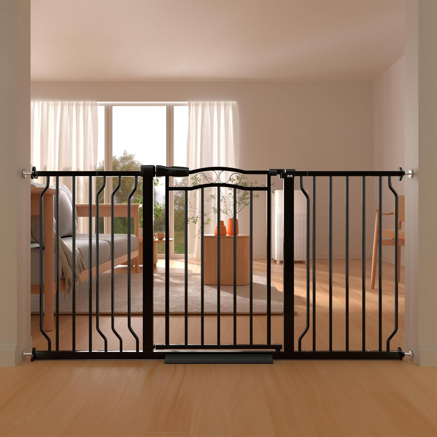 53.1-62.2" Extra Wide Baby Gate for Stairs No Drilling, 30" Tall Auto Close Press Mounted Baby Gate for Doorways, Adjustable Width Walk through Dog Gates for Doorways, Black