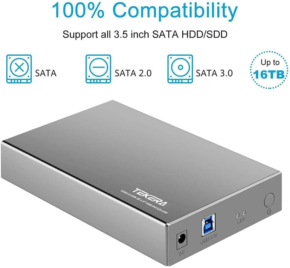 TEKERA Hard Drive Enclosure,Usb 3.0 / USB C to SATA Aluminum External Hard Drive Dock Case for 3.5 Inch HDD SSD up to 20TB Drives, Support UASP image number 4