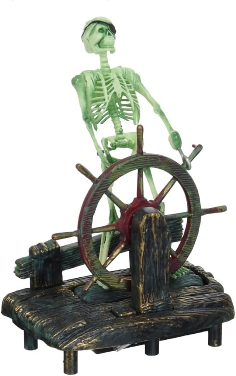 Skeleton Pirate Captain Aquarium Decoration, Skeleton Seaman Landscape Fish Tank Decor, Undersea Air-Driven Aquatic Ornament for Home Fishing Tank image number 4