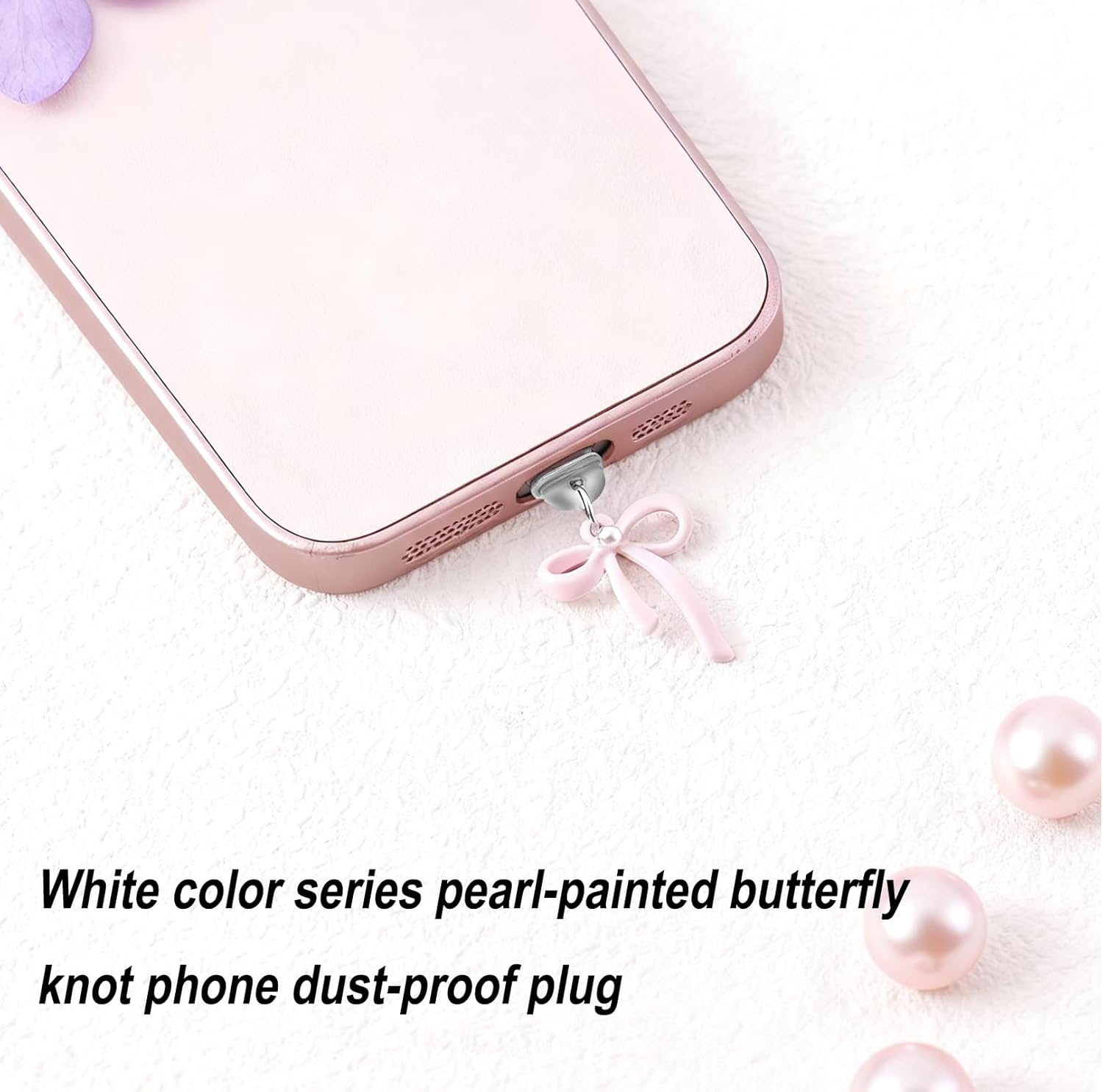 Ozessence 6 Pcs USB-C Dust Plug, Bow-Knot Type-C Anti-Dust Protection Plugs Suitable for Iphone 14/15/16 Pro Max Samsung Galaxy Tablet for All Type-C Ports with Cleaning Brush(Pink) image number 5