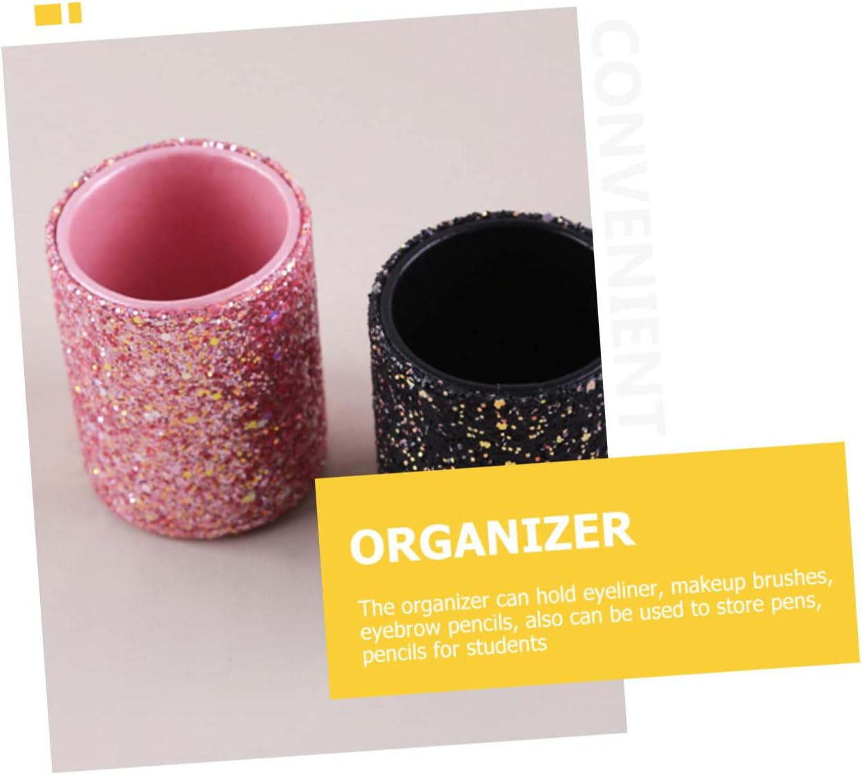 Mikinona Makeup Brush Storage Bucket Makeup Stand Organizer Metal Trim Pink Cup Holder for Dressing Table Pen Holder Decorative Bedroom Bathroom - Pink image number 3