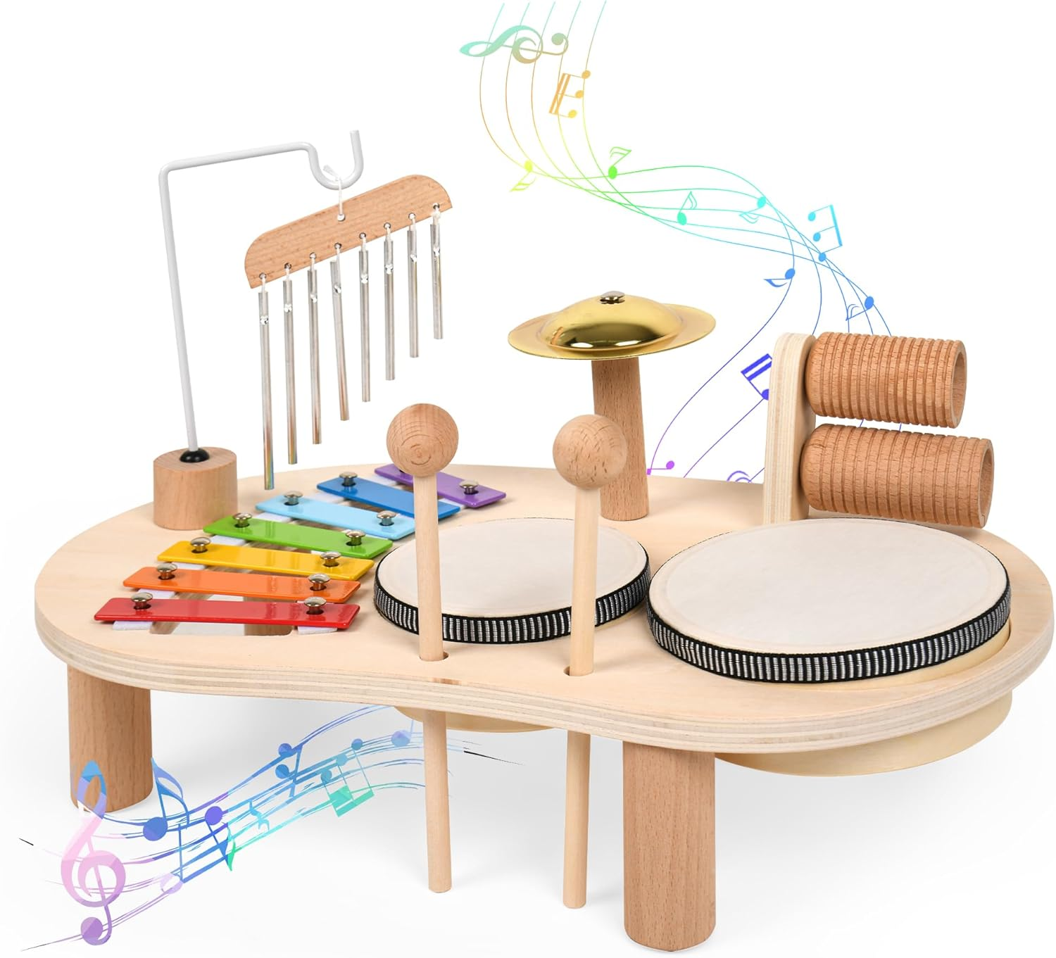 Baby Musical Instruments Toys Kids Drum Set for Toddlers Baby Music Instruments 7 in 1 Montessori Preschool Musical Toys Children Drum Kit Xylophone Tambourine Birthday Gifts for Boys and Girls image number 2