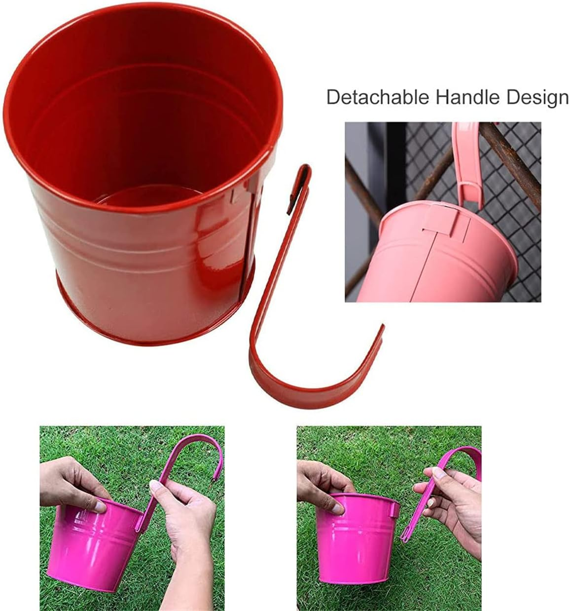 Colorful Iron Flower Pot Hanging Planters Balcony Garden Plant Planter Metal Bucket Flower Holders - Pack of 10 Colors (Big) image number 5