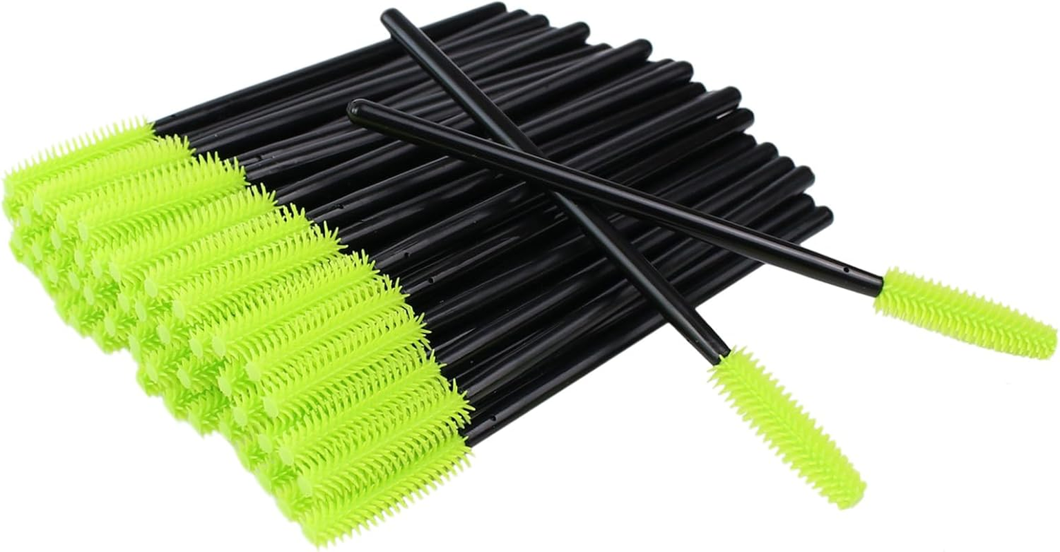 100Pcs Disposable Silicone Eyelash Mascara Brushes Wands Applicator Eyebrow Brush Makeup Tool Kit Set (All Black)