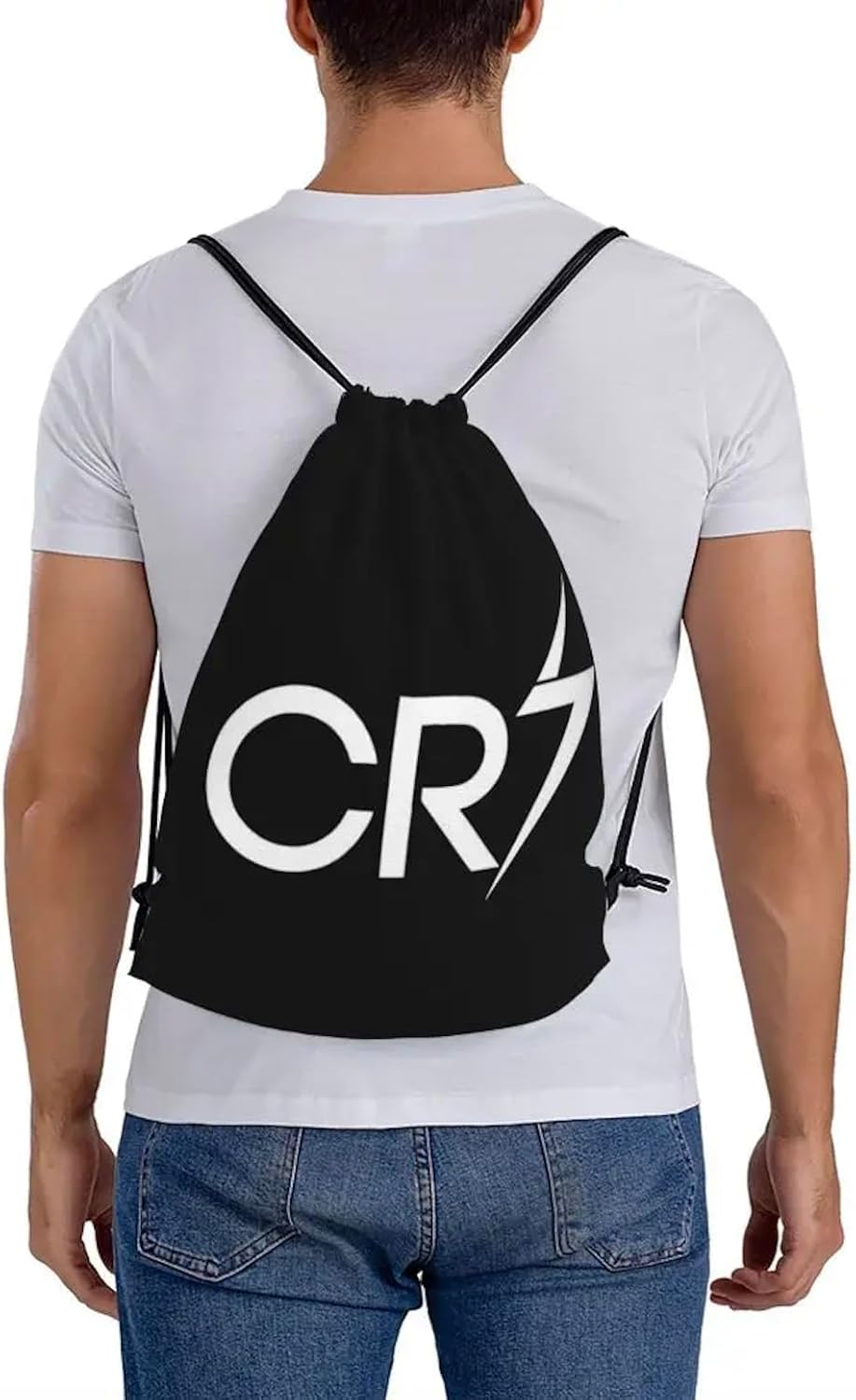 EZB Football Legend CR7 Drawstring Ronaldo Bag | 36X30Cm Midi Sized Backpack | Multi-Use: Sports Kits, PE Kits, Gym, Lunch, Holiday, Beach, Soccer Pump Bag | CR7 Bag, Black, 36X30Cm image number 4