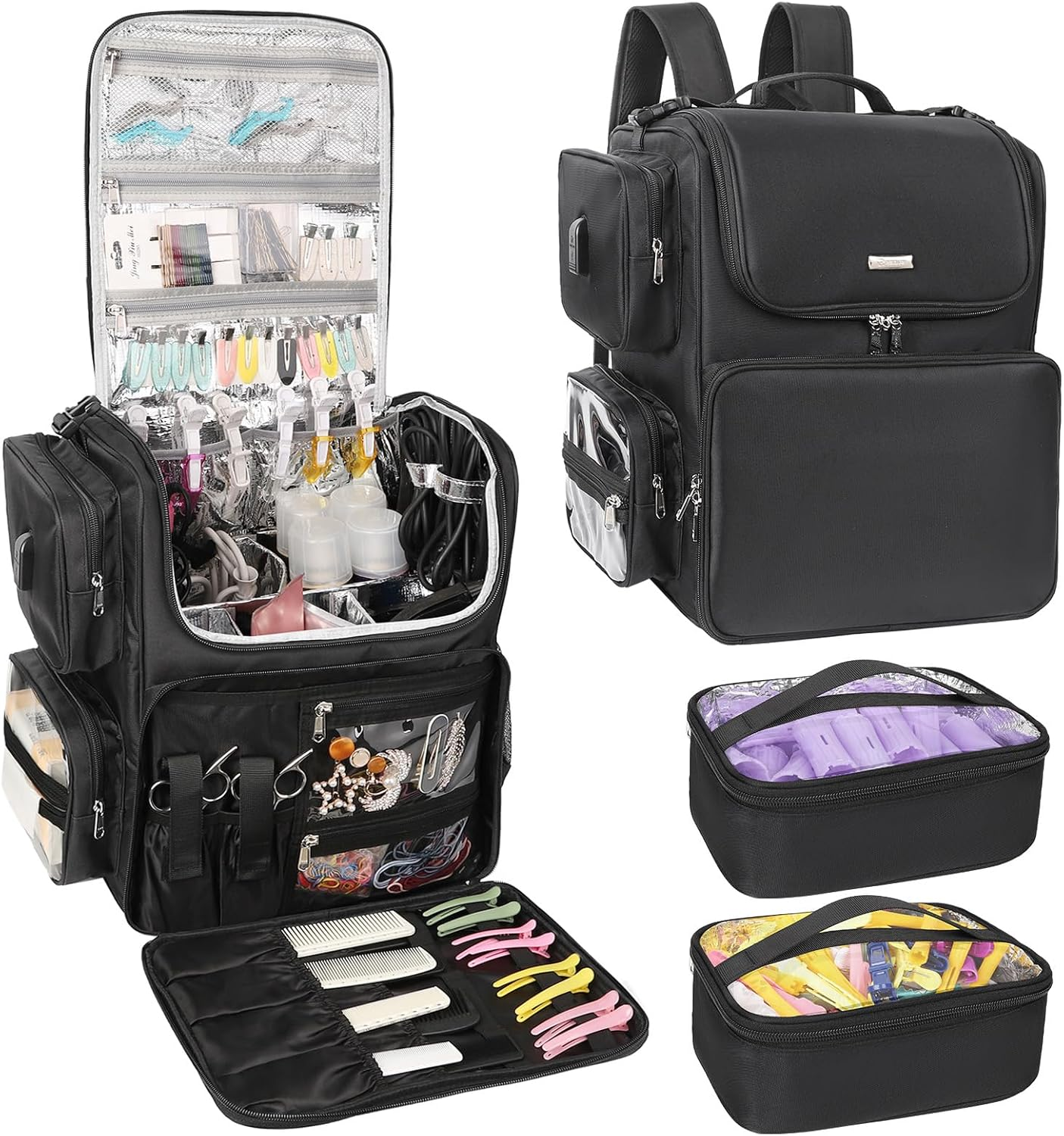 Hair Tools Travel Bag Hair Stylist Backpack Hairdresser Cosmetology Bag, Heat Insulation Full Layer for Curling Iron, Hair Straightener, Travel Accessories Train Case Barber Organizer image number 2