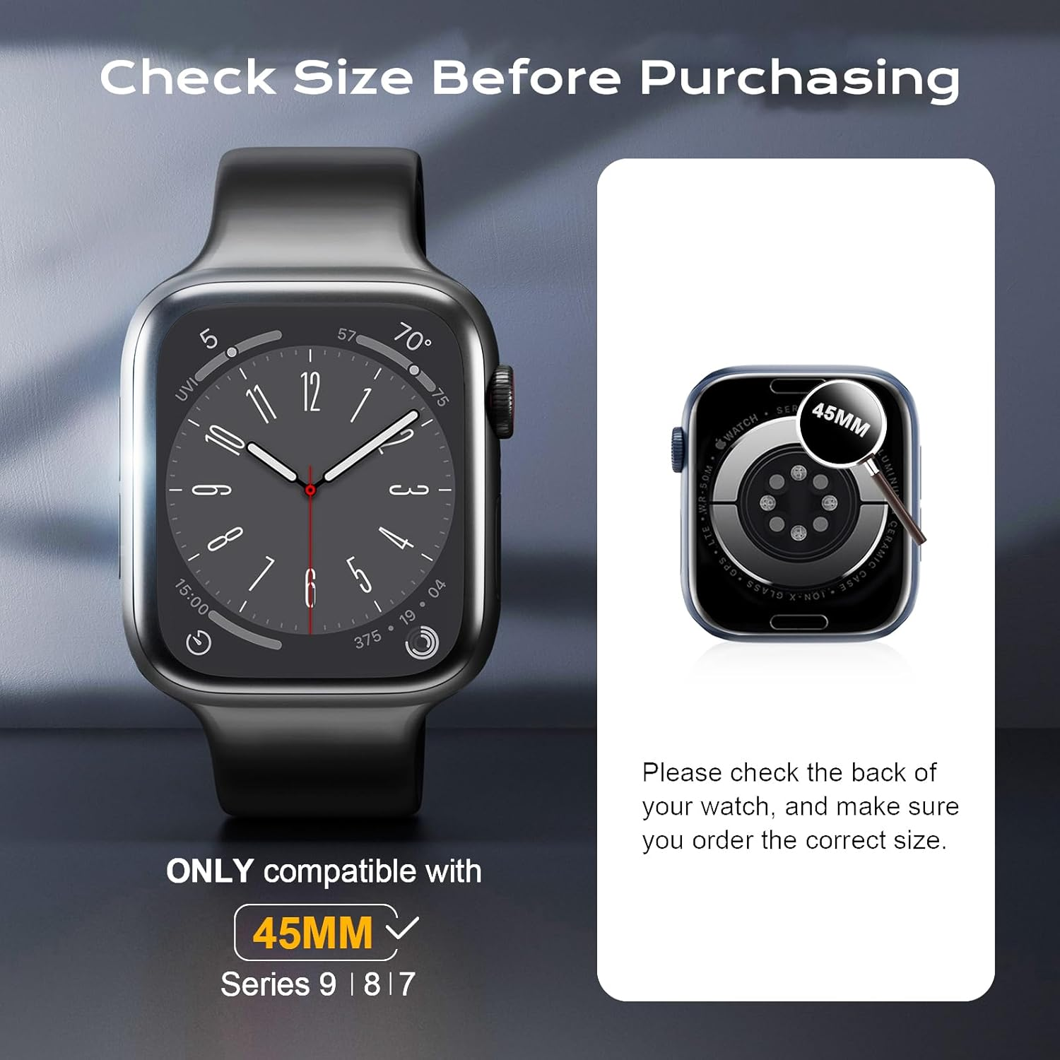 Case with Screen Protector for Apple Watch 9/8/7 45Mm, Full Protective Cover, Built-In Tempered Glass Film High Sensitivity, 2 Pack (Black) 45Mm image number 4