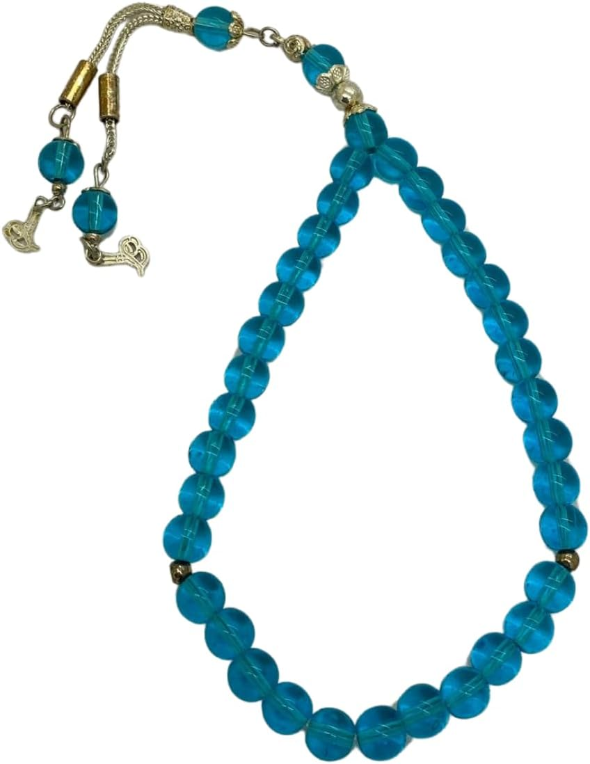 Handcrafted Airplane Glass Style Prayer Beads &ndash; Transparent Light Blue Misbaha with Tassel &ndash; Elegant Islamic Rosary for Men & Women image number 2