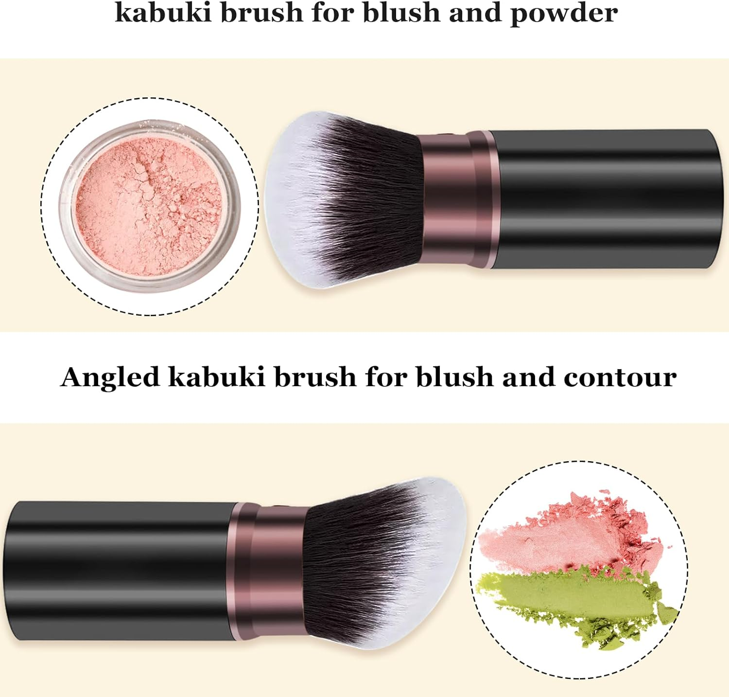 Keriloo Retractable Kabuki Makeup Brush, 2 Pack Travel Powder Foundation Makeup Brush Face Blush Brushes for Blending Liquid, Blush, Bronzer, Buffing, Sunscreen,Flawless Cosmetics image number 5