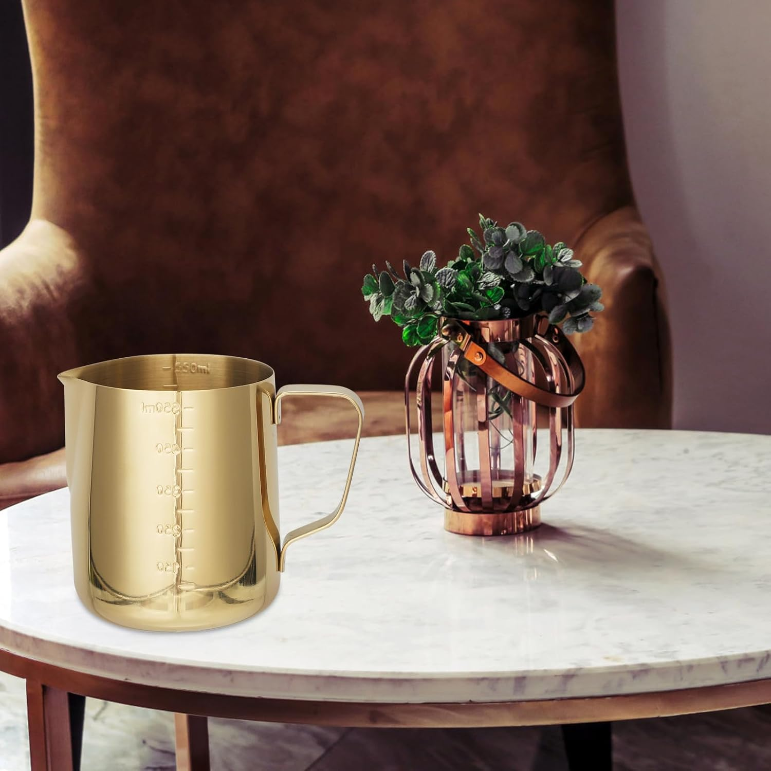 ZUNOXAZ Stainless Steel Milk Frothing Pitcher 600Ml Thickened Gold Metal Frother Jug with Scale for Espresso Machine Coffee Latte Art image number 3