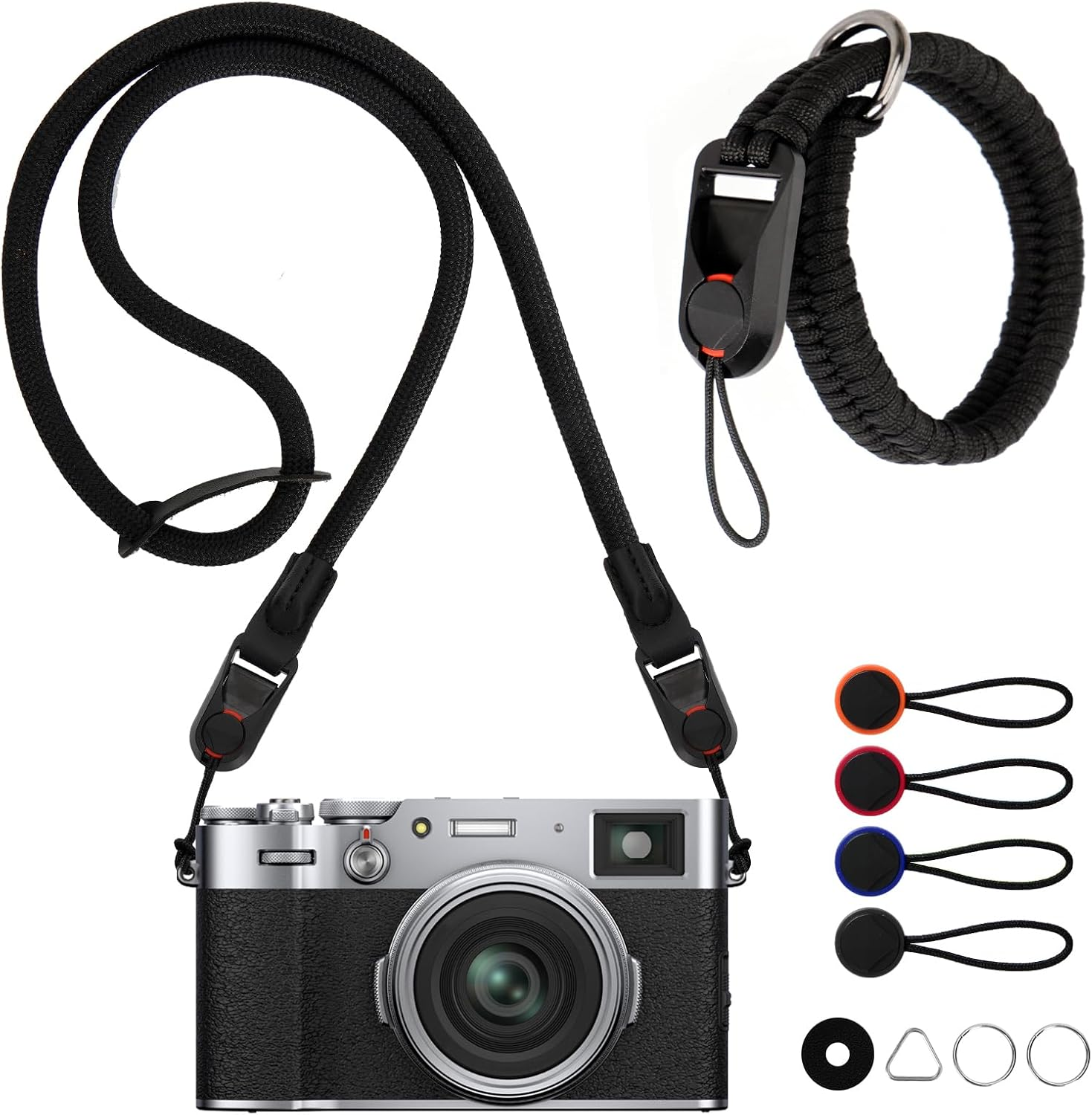 LURICO Camera Shoulder Strap with Wrist Strap, Camera Wrist Strap with 4 Quick Releases, Camera Wrist Strap for Various Wrists, Adjustable Camera Strap Shoulder Strap for DSLR Camera, Black, 110 image number 1