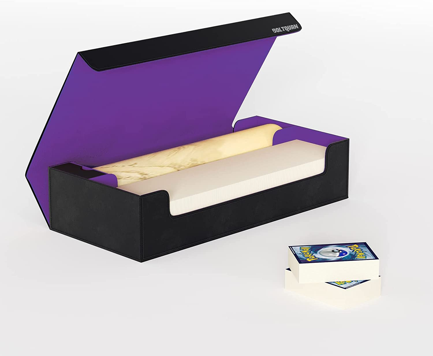 Premium Card Game Deck Storage Box & Playmat Case - Holds 550+ Double Sleeved Cards - Yugioh/Mtg Card Holder Storage Case - Game Card Box with Mat Case & Removable Compartment (Black-Purple) image number 1