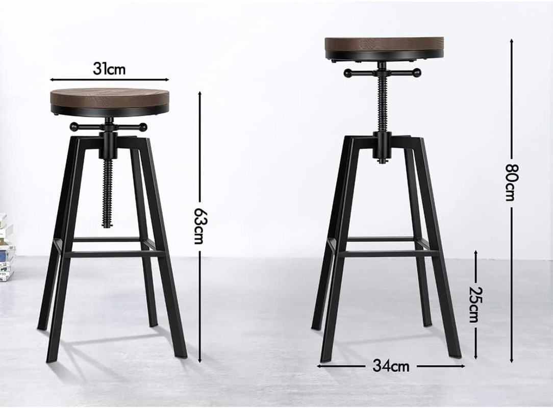 ALFORDSON Bar Stool 1Pc Ezra Retro Kitchen Vintage Chair Industrial Wooden Backless Barstools with Height Adjustable Swivel Seat Counter Dining Chairs with Footrest for Home Bar Dining Room - 2 X Ezra image number 4
