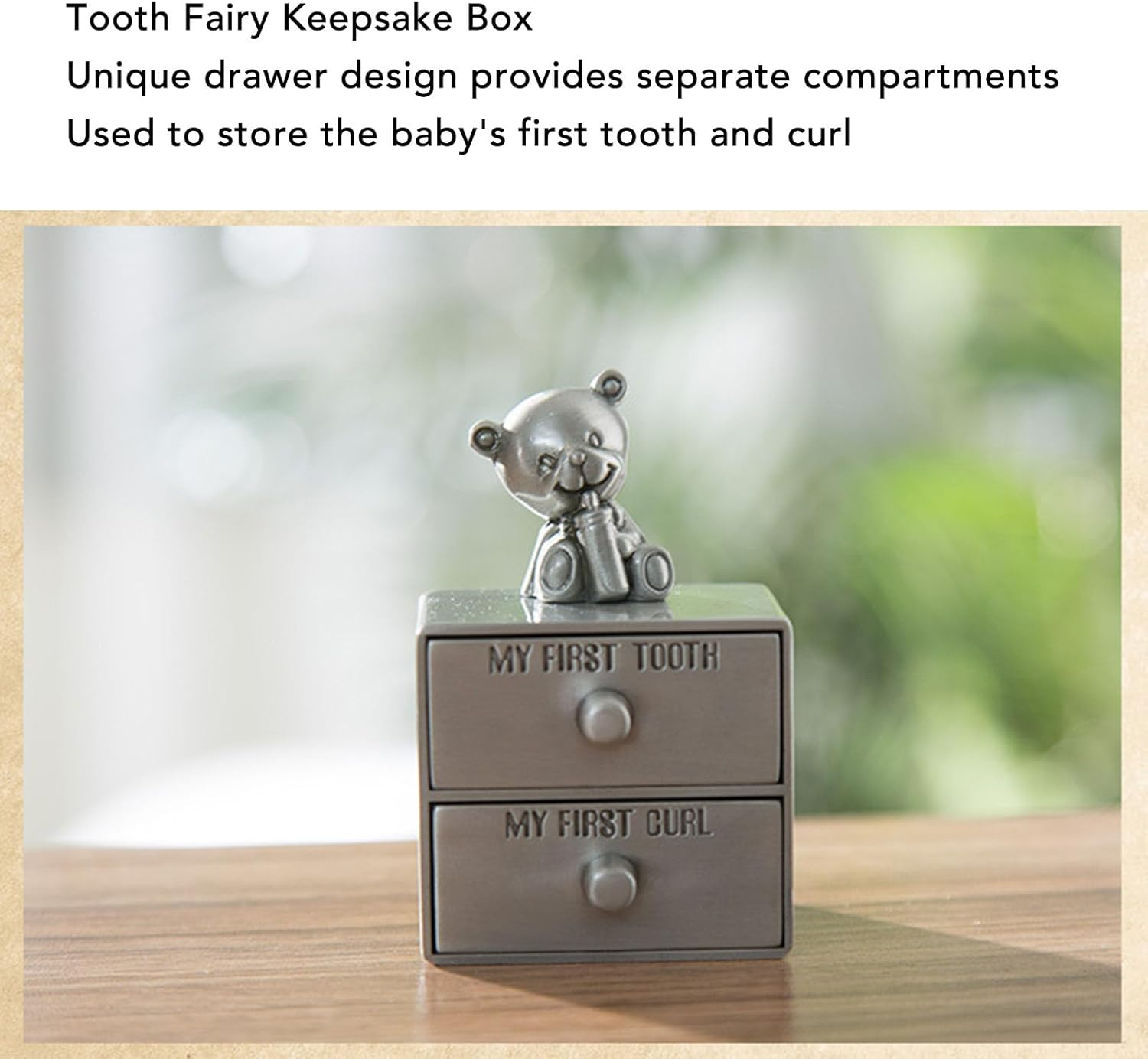 Teeth Keepsake Box for Boys and Girls Baby Tooth Fairy Box with Bear Decor Drawer Alloy Structure Soft Inner Wall Suitable for Christmas New Year Birthdays image number 6