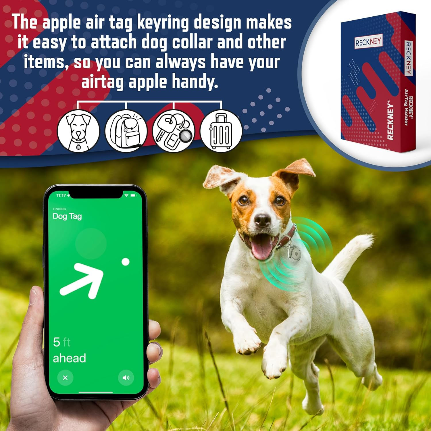 RECKNEY Metal Airtag Keychain Case- Airtag Keyring Compatible with Apple Airtag - Air Tag Bumper - Apple Airtag Holder for Keys, Wallets, Bags, Kids, Backpacks, Dogs and Cat Collar Pets, Black, Airtag - Black image number 4