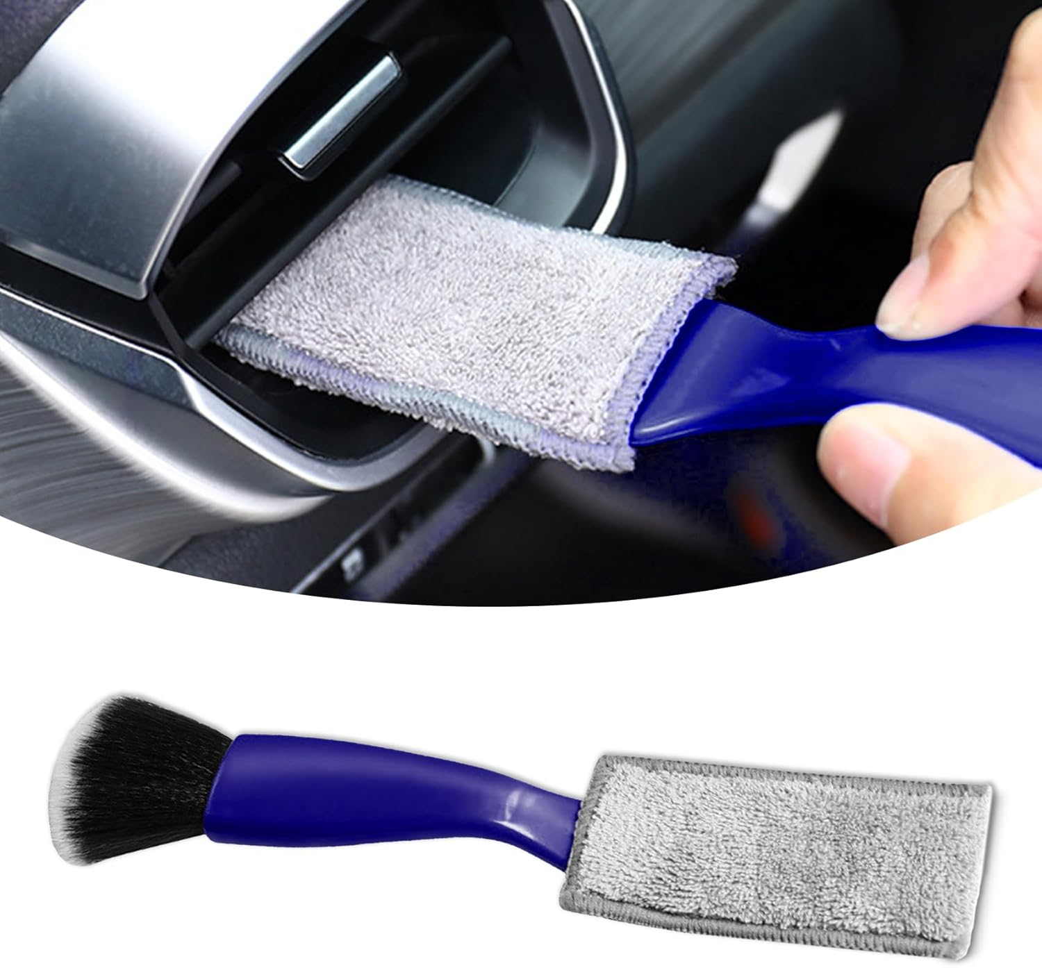 Double Head Brush for Car Clean, Car Detailing Brush, Car Interior Dust Brush, 2 in 1 Soft Portable Duster, Universal Car Interior Crevice Brush for Cleaning Panels, Air Vent, Dashboard (Blue)