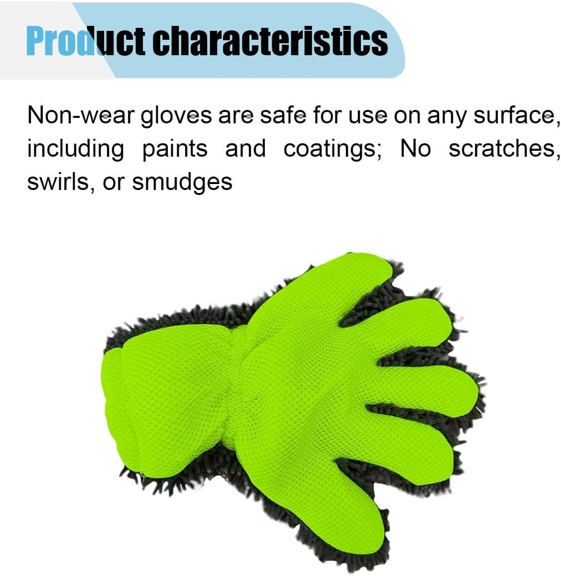 Car Wash Mitt, Double Sided Microfiber Wash Mitt, Anti-Scratch 5-Finger Dusting Glove for Car Interior Exterior Washing, Auto Detailing Cleaning Glove (Green, One Size) image number 4