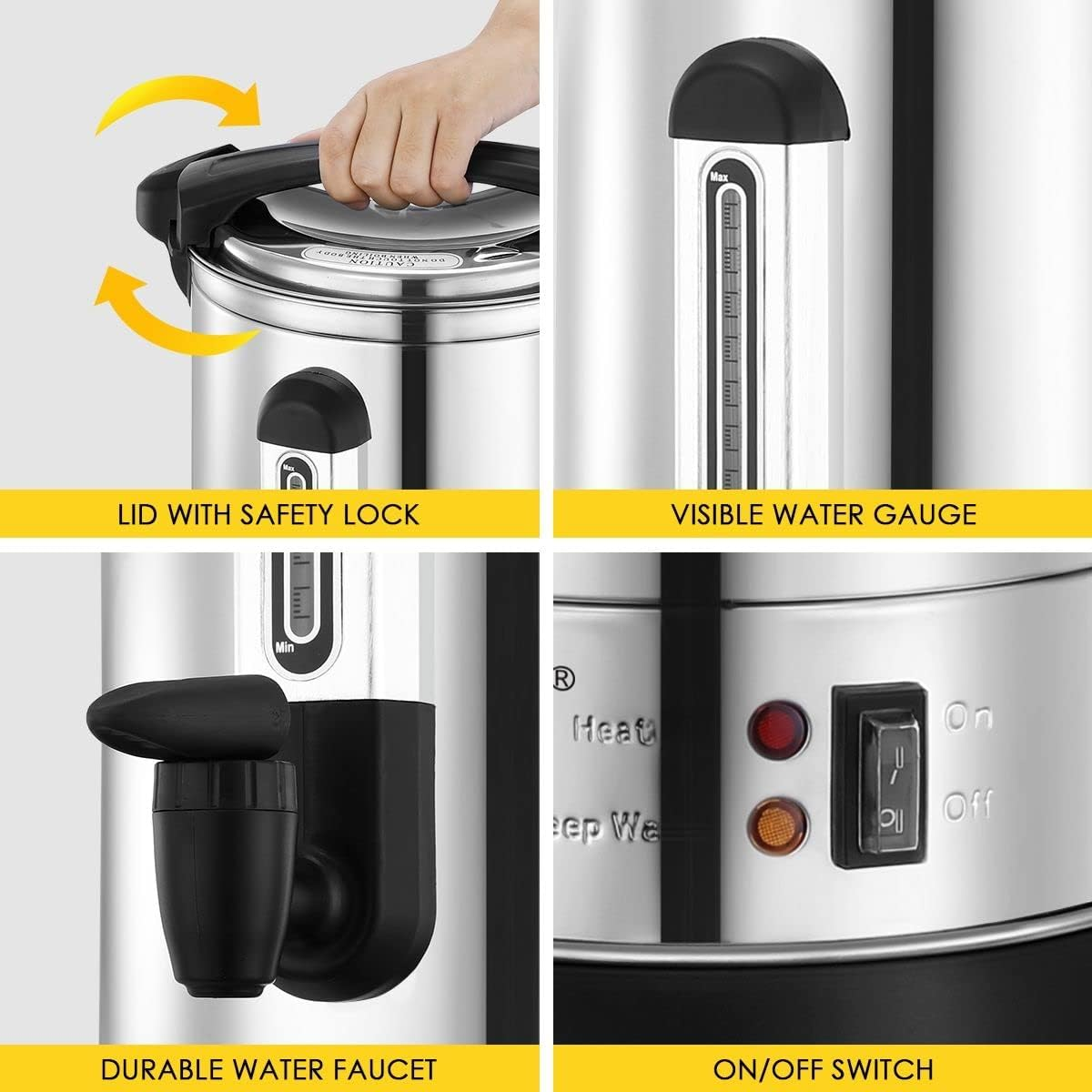 Maxkon 20L Electric Hot Water Urn by Healthy Choice | Double Layer | Stainless Steel Body | 2500Watt Power | Temperature Control | Premium Quality image number 4